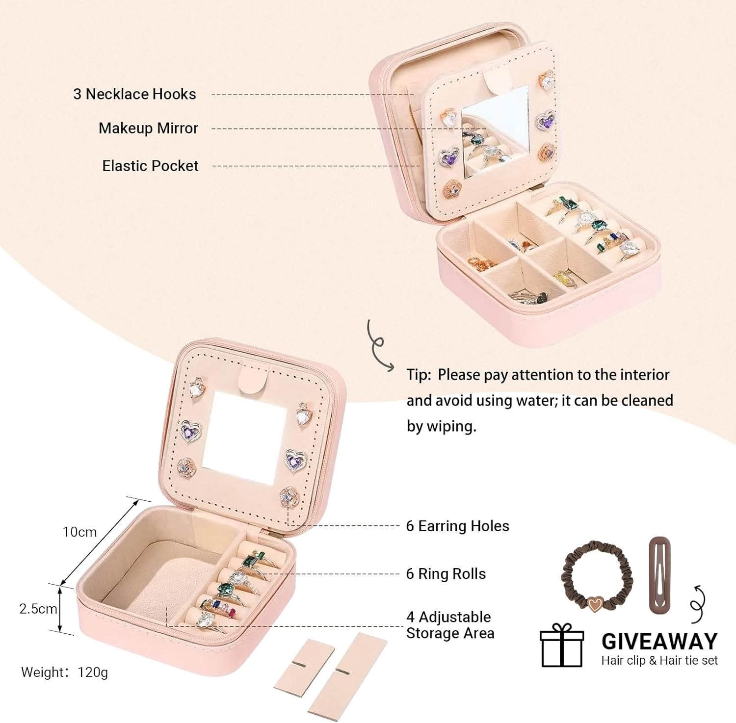 LIAN Travel Jewelry Box Initial Jewelry Case Small Jewelry Case with Mirror Accessories Ring Necklace Earring Jewelry Holder Organizer Birthday Graduation Teen Girl Personalized Gifts(U) image number 6