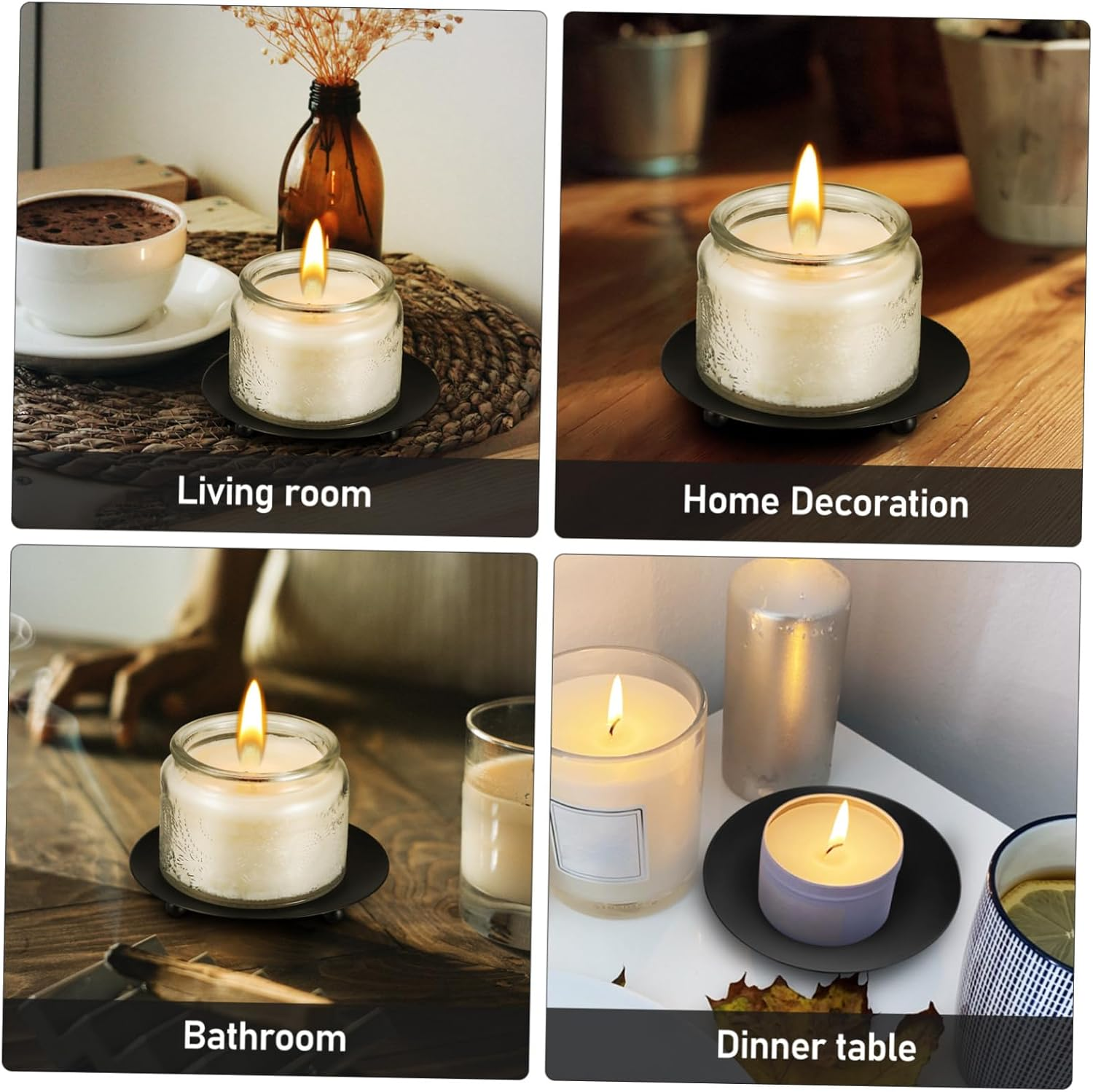 LABRIMP 4-Piece Black Iron Candle Holder Set 10Cm Geometric Candle Plates for Pillar Decorative Stands for Weddings and Parties image number 6