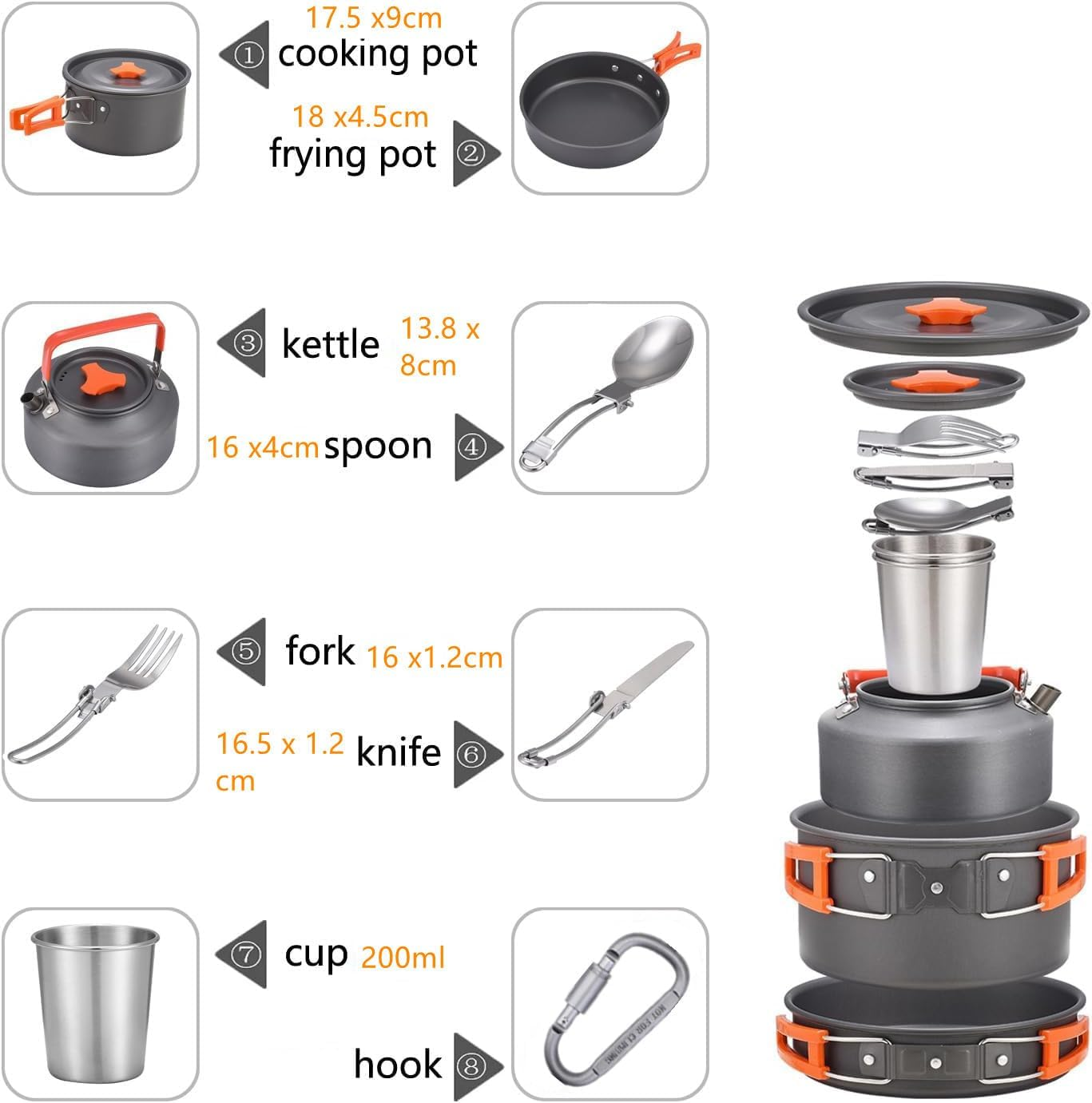 10PCS Camping Cookware Stove Kettle Mess Kit &ndash; Camping Cooking Set - Camping Pots and Pans Set - Camp Accessories Equipment - Backpacking Supplies Survival Gear for Outdoor and Picnic image number 6