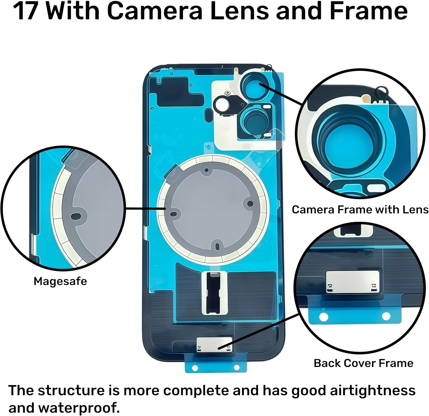 17 Back Glass Replacement for Iphone 17 Rear Back Cover Glass with Frame Magesafe Waterproof Professional Repair Tool Kit (Lavender) - Black image number 6