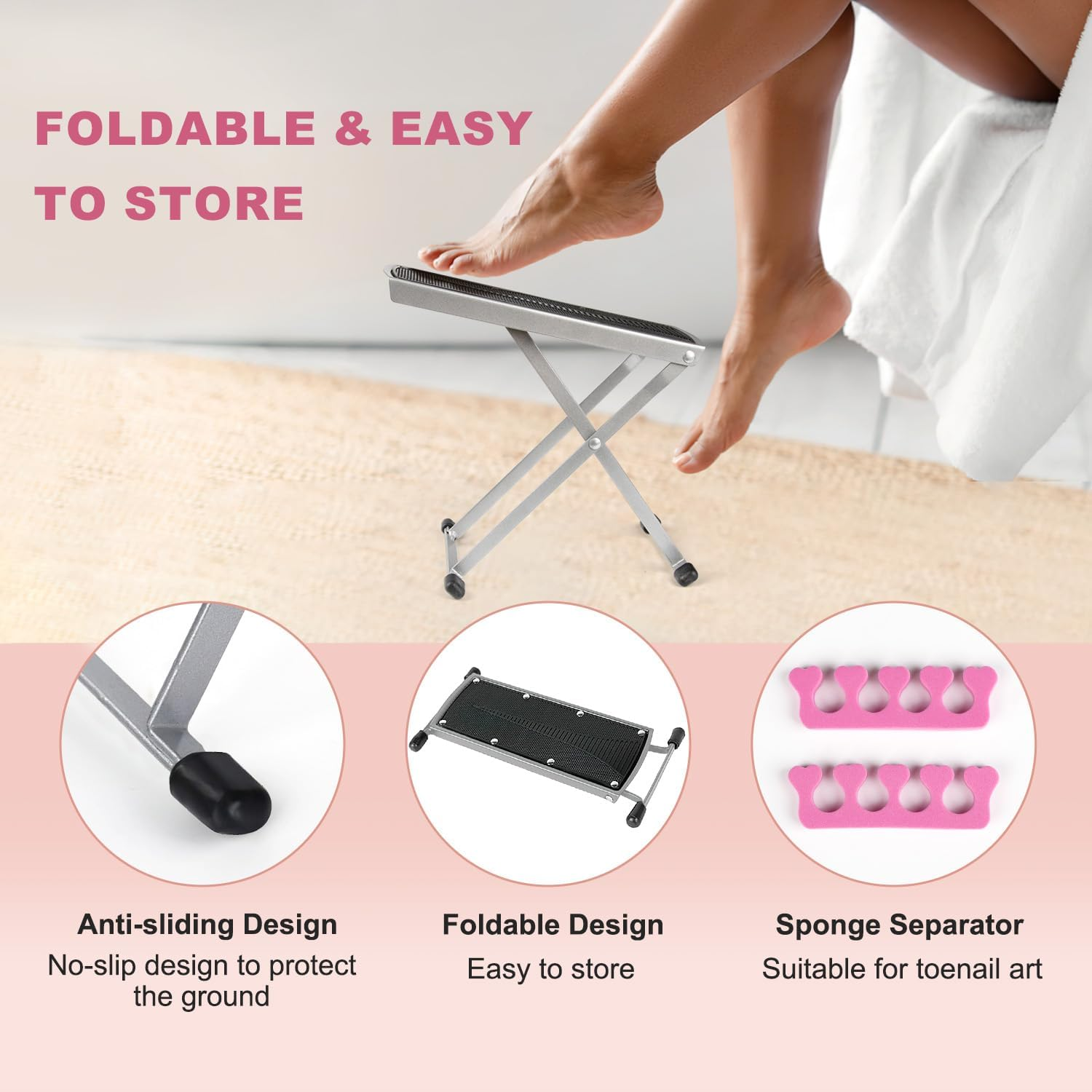 Pedicure Foot Rest, Adjustable Foot Stand with Non-Slip, Toe Separator - Easy at Home, No More Bending or Stretching, Beauty Pedicure Kit (Black) image number 5