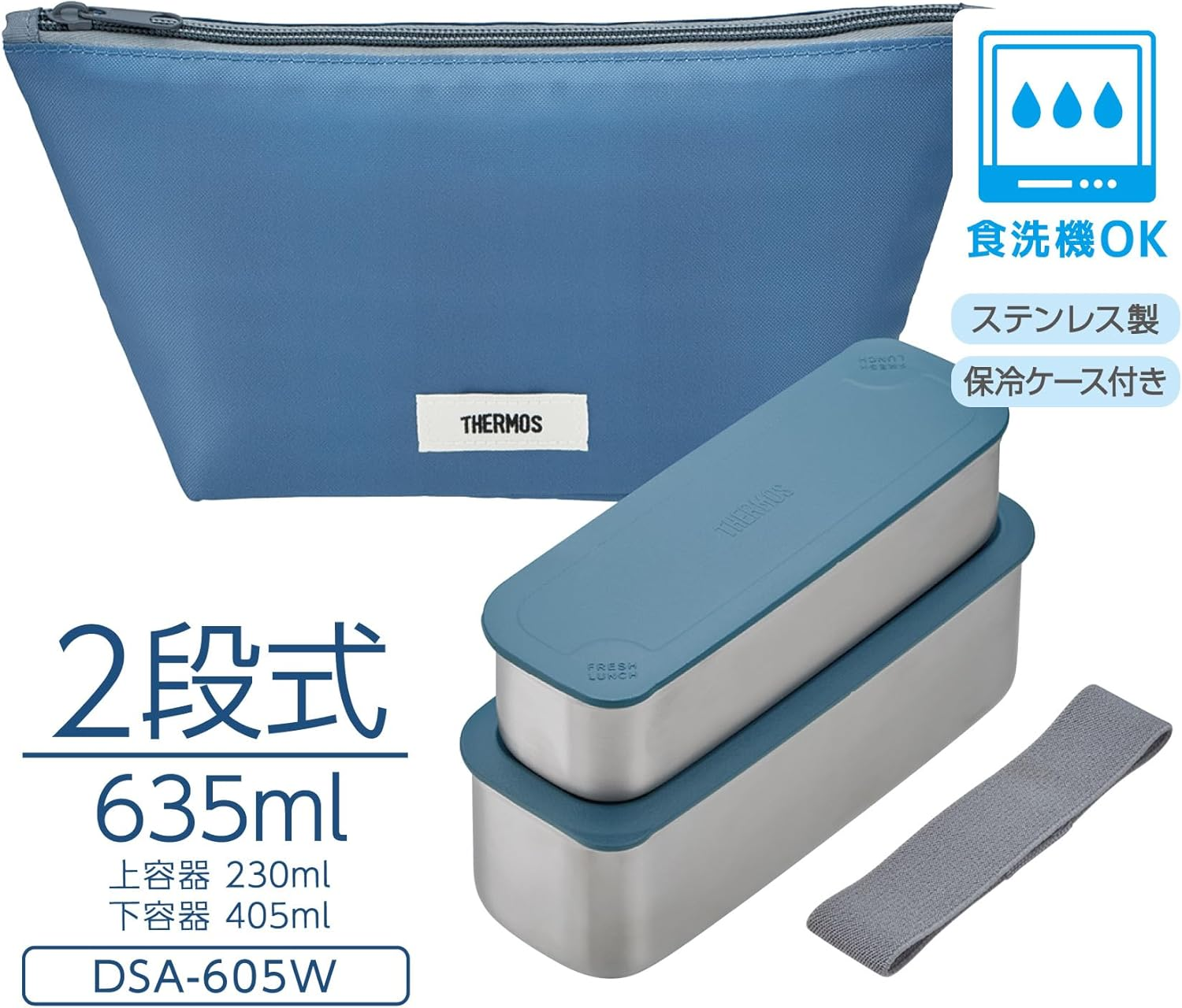 Thermos DSA-605W GNV 2-Tier Slim Fresh Lunch Box, 21.8 Fl Oz (635 Ml), Gray Navy - Yellow Pink image number 6