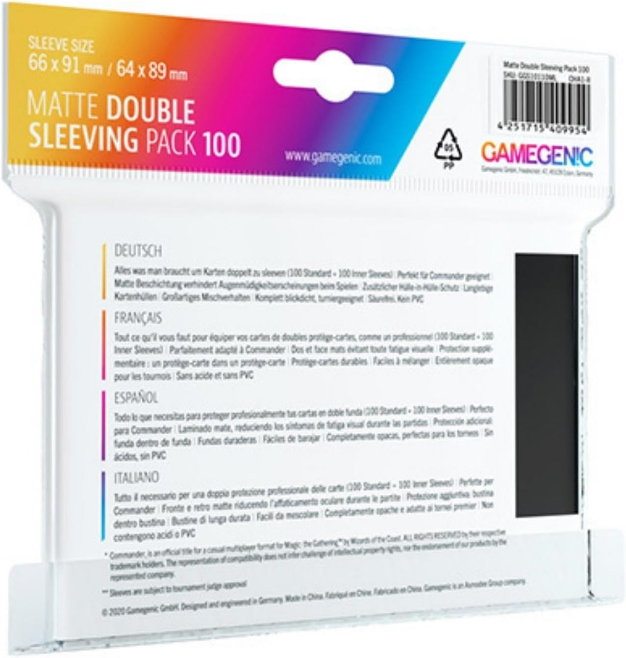 Gamegenic | Matte Double Sleeving Pack 100 - Clear & Black (2 X 100Ct.) | Accessory image number 1