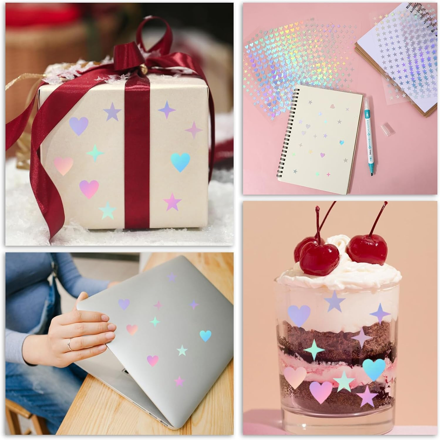 Mini Star Heart Cross Holographic Sticker, 1800Pcs Mini Star Heart Holographic Stickers,Small Stars Stickers Cute Stickers Mini Watercolor Stickers,Self-Adhesive Mini Holographic Sticker for Reward image number 6