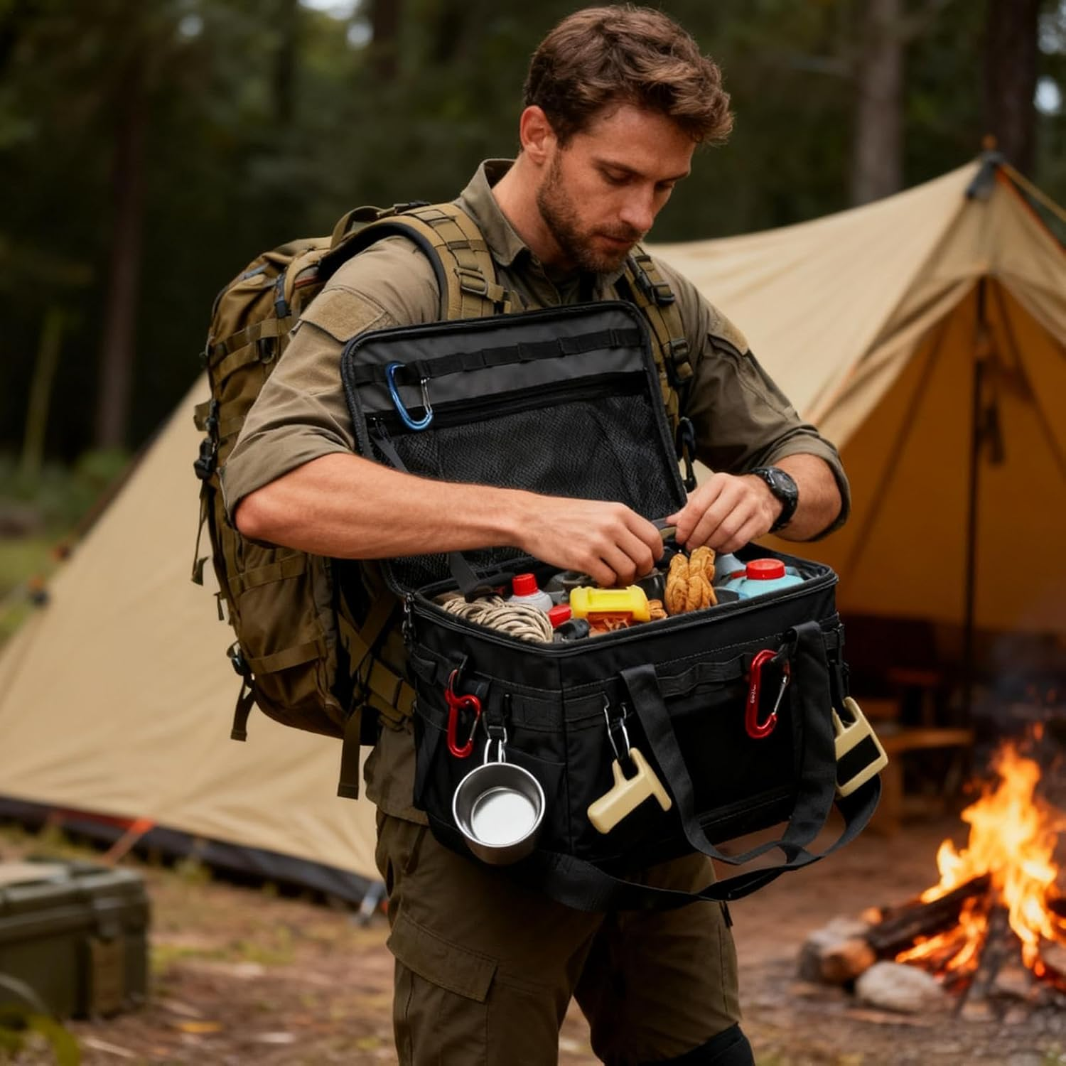 Camping Storage Bag - Camping Bags for Organizing, Campiing Tote, 30L Foldable Portable Organizer, Camp Kitchen Bag with Handles, for Kitchen, Travel, Cookware, Tool, Equipment, Stove, Tableware image number 4