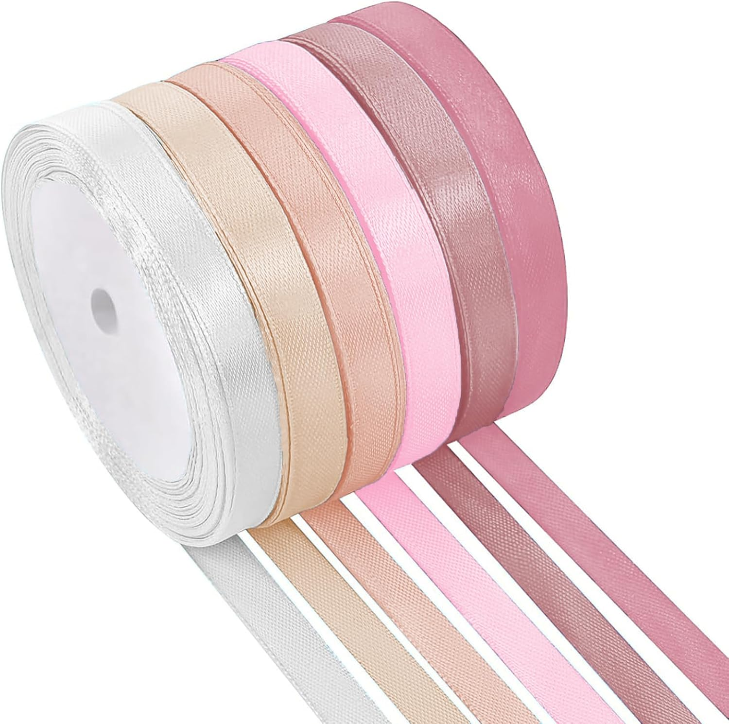 Tehttz 6 Rolls 25 Yard Pink Satin Ribbon, 1Cm Wide Craft Fabric Ribbon for Gift Wrapping, Wedding Ribbons for Flower Bouquet Craft Wedding Party Decoration (Total 150 Yard) image number 4