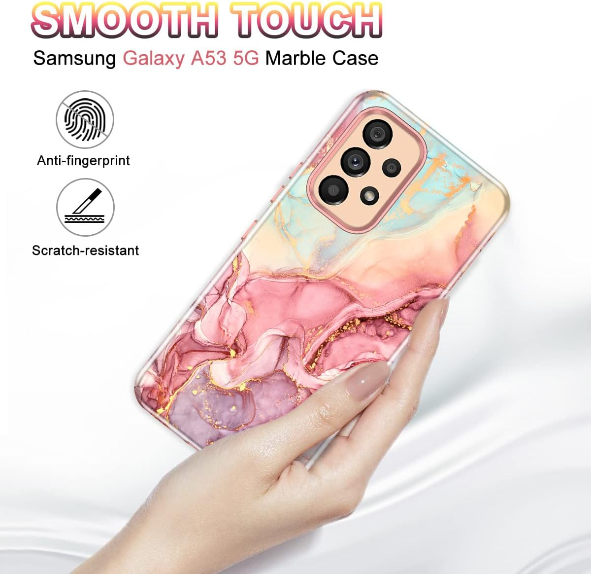 Btscase for Samsung Galaxy A53 5G Case, Marble Pattern 3 in 1 Heavy Duty Shockproof Full Body Rugged Hard Pc+Soft Silicone Drop Protective Women Girl Cover for Samsung Galaxy A53 5G,Rose Gold - All Rose Gold image number 6