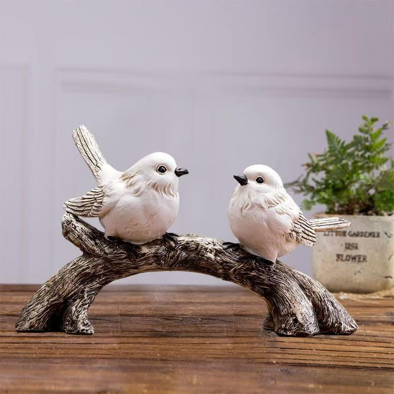 Resin Love Birds on Branch - 9.8 Inch Couple Bird Statue, Romantic Home Decor Gift for Valentine'S Day, Wedding, Anniversary - Desk, Shelf, Bedroom, Office and Garden Decor