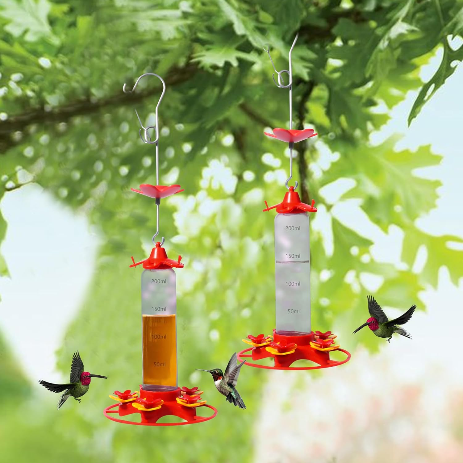 Hummingbird Feeder 2 Pack, Leak Proof Hummingbird Feeders for Outdoors with Ant & Bee Proof and Removable 5 Cross Feeding Ports, Plastic Wide Mouth for Outdoors Hanging, Garden, Deck, Patio