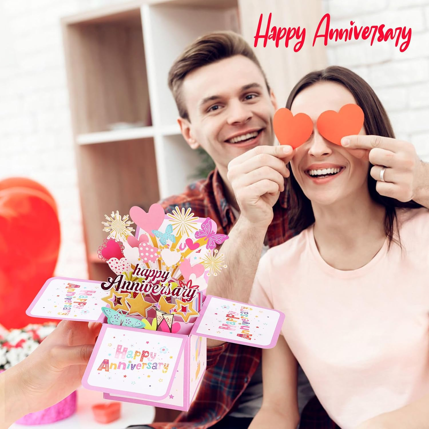 Bighan 3D Pop up Anniversary Card, Happy Wedding Anniversary Card Pop up Greeting Boxed Cards Anniversary Pop up Cards for Wife from Husband, Pink 2 image number 2