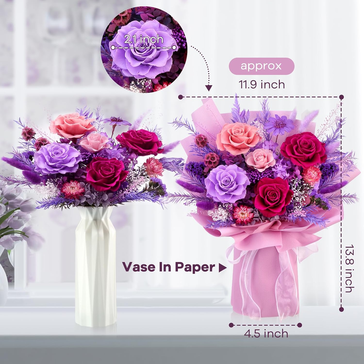 Bloom&rsquo;S Diary Preserved Purple Flowers Bouquet, Flowers for Delivery Prime, Birthday Gifts, Women, Wife, Her (Purple) image number 1