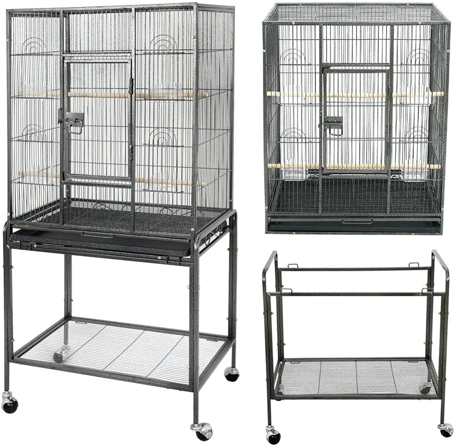 Rolling Large Bird Cage Cockatiel Conure Aviary W/Detachable Stand Storage Perch 59X45X165Cm image number 4
