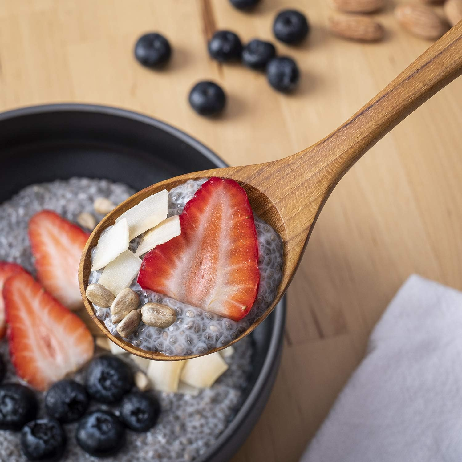 FAAY round Wood Soup Spoons - Teak Tableware and Flatware Handcrafted from High Moist Resistant Teak - Healthy, 100% Eco-Friendly image number 3
