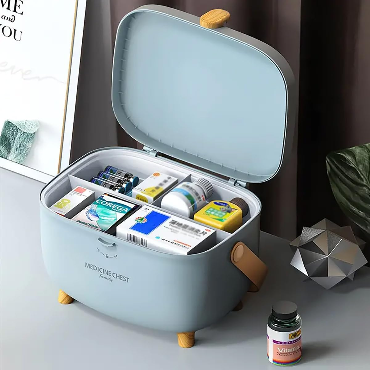 AIMALL Double-Layer Family Medicine Storage Box, Durable Plastic Household Organizer, 11X7.87X7.09 Inches, Rotatable Lock, Three Colors image number 4