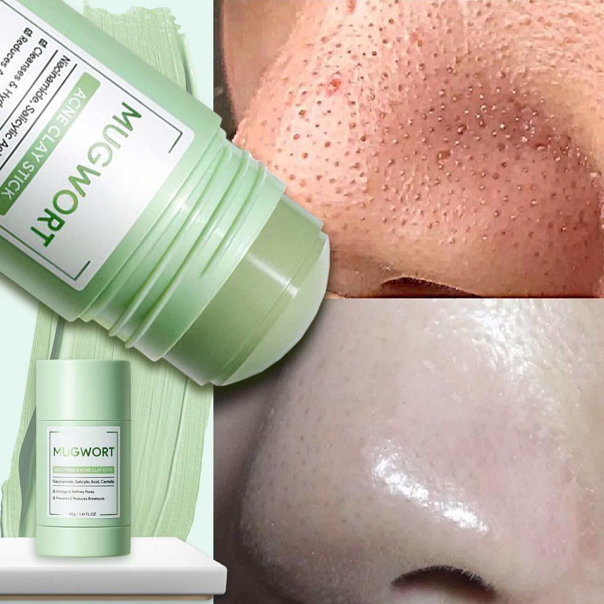 Mugwort Clay Mask Stick for Face, Deep Cleansing Blackheads & Pores, Reduces Excess Oil, Acne Treatment Mud Mask, Moisturizes & Calms Skin with Mugwort Essence, for Men & Women (1PCS) image number 5