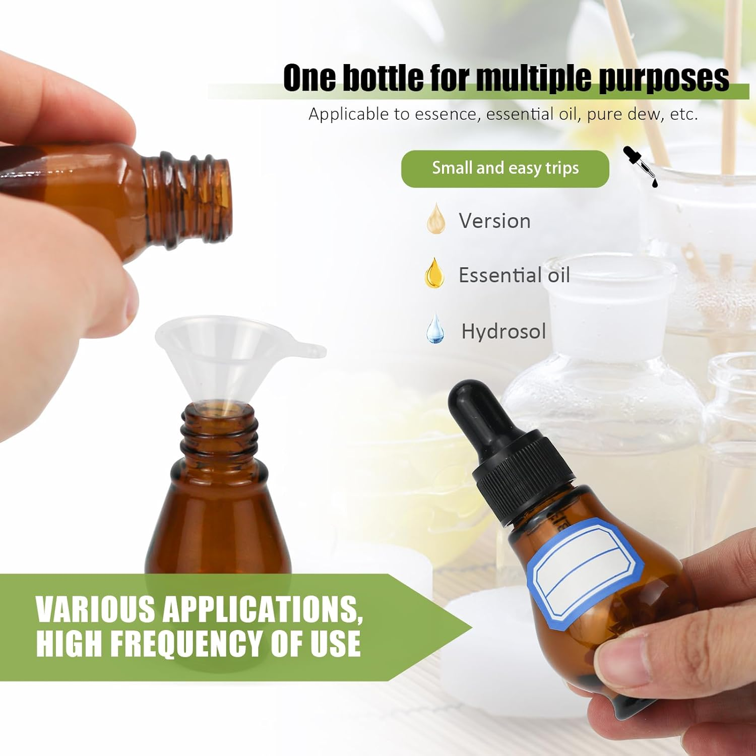 Reyshin 8 Pack Pear Shaped Amber Glass Bottles with Dropper Pipettes - Refillable Sample Bottles for Essential Oil, Massage Aromatherapy, Eye Drops (Amber 20Ml) - Amber image number 6