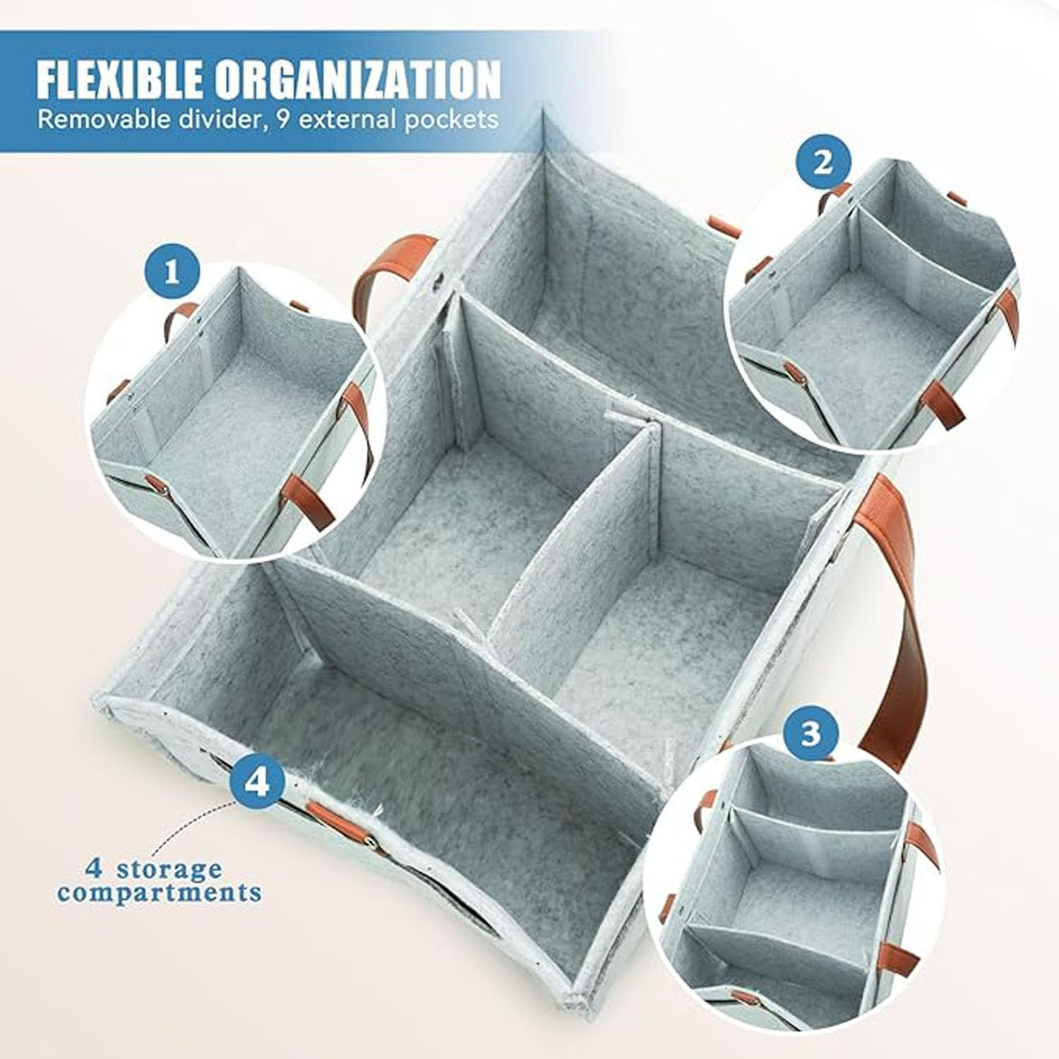 Mtxorvix Baby Diaper Caddy Organizer, Large Capacity Baby Diaper Caddy Organizer, Luxury Diaper Organizer, Portable Nursery Essentials Storage Diaper Caddy for Newborn Boy and Girl (Grey) - Grey image number 4