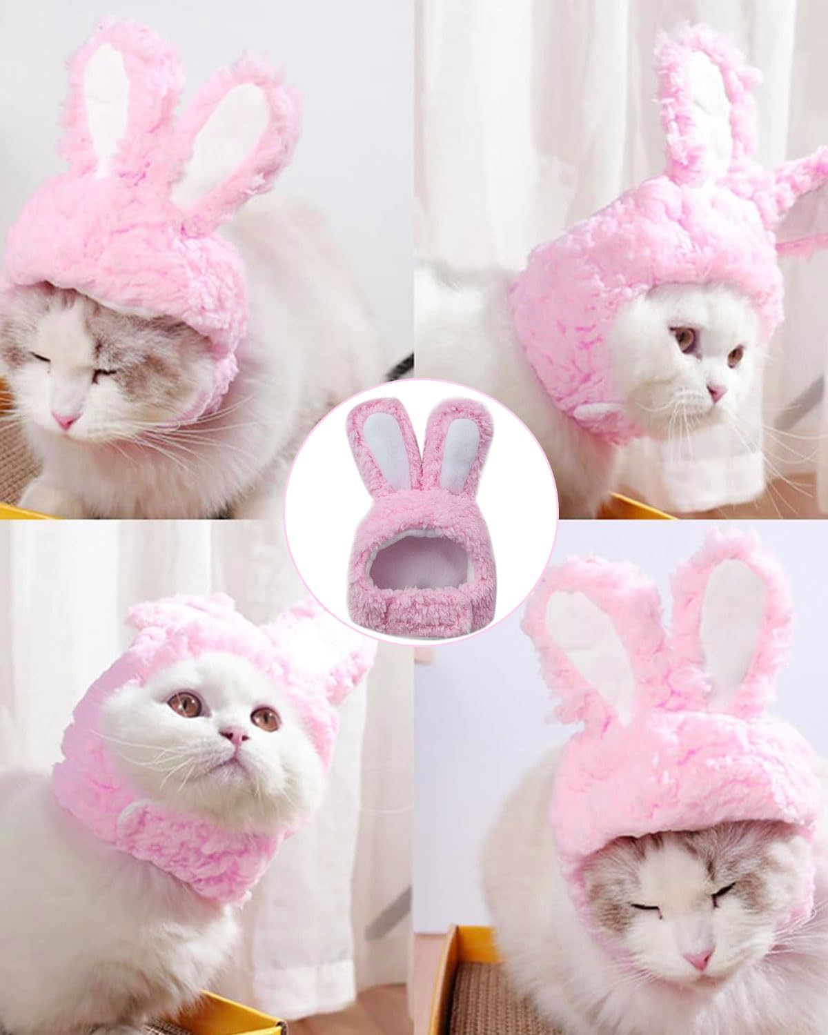 Zeayebsr Pack of 2 Cat Hat, Cute Pet Hat, Cat Costume with Rabbit Ears, Bunny Costume for Cats and Puppies, Halloween Easter Cosplay Christmas Party Costume Headwear for Pet image number 4