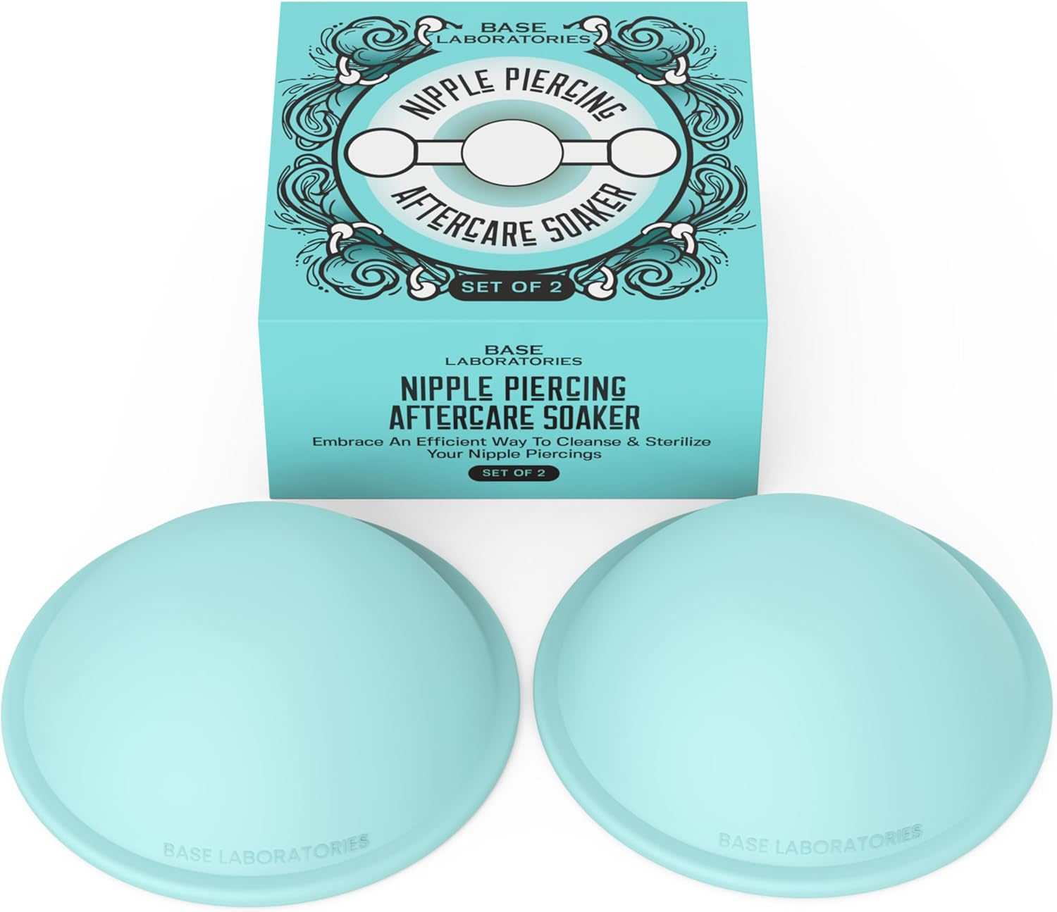 Base Laboratories Nipple Piercing Aftercare Soaker Set | Hands-Free Nipple Piercing Cleaner | Nipple Piercing Kit for Women | Cracked Nipple Care | 2 Silicone Cups image number 5