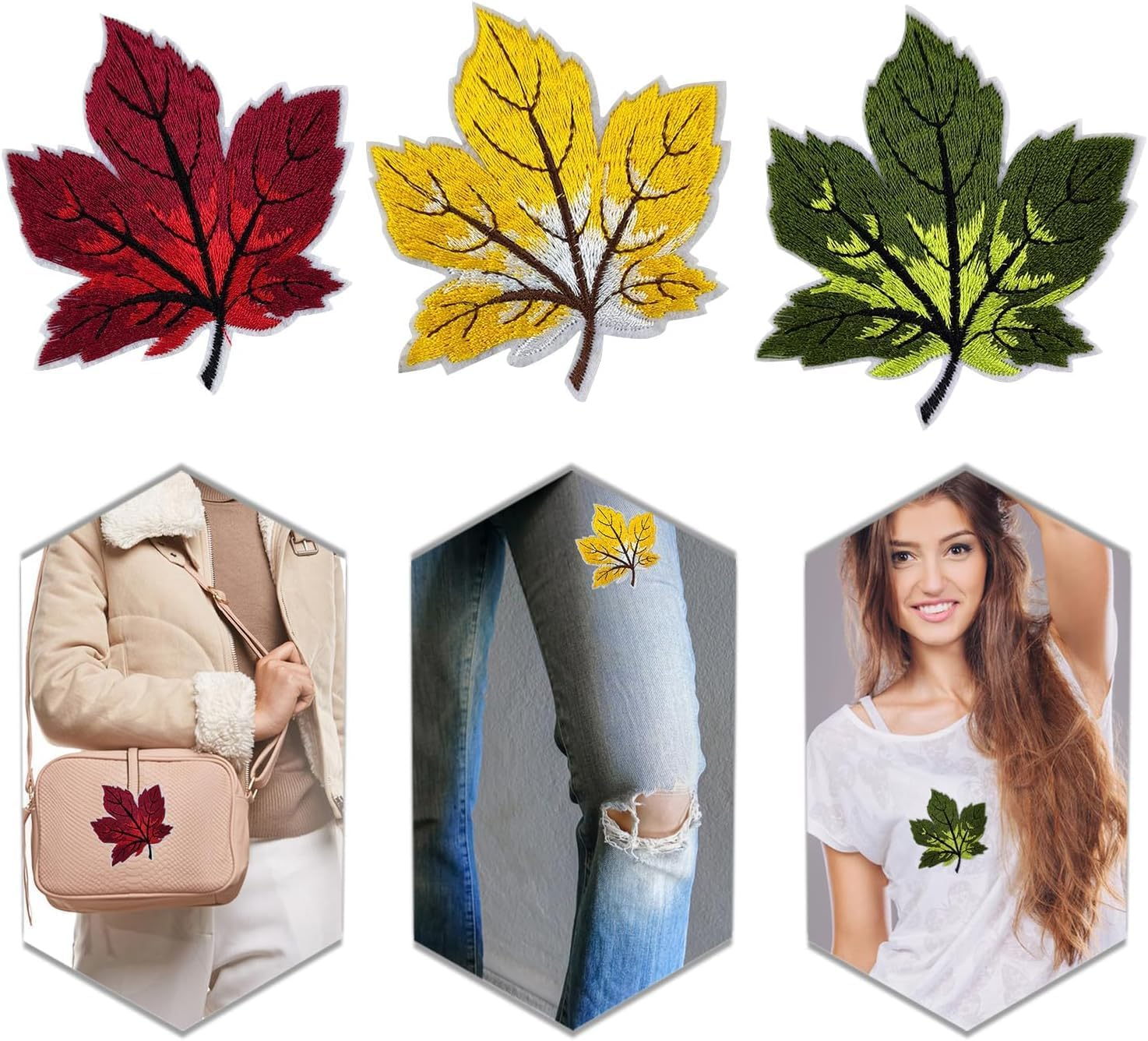 9PCS Colorful Maple Leaves Embroidery Patches Iron on Patches Sew on Applique Patch Autumn Fall Leaf Appliques for Clothes Jackets Jeans Dress Hat Arts Crafts image number 1