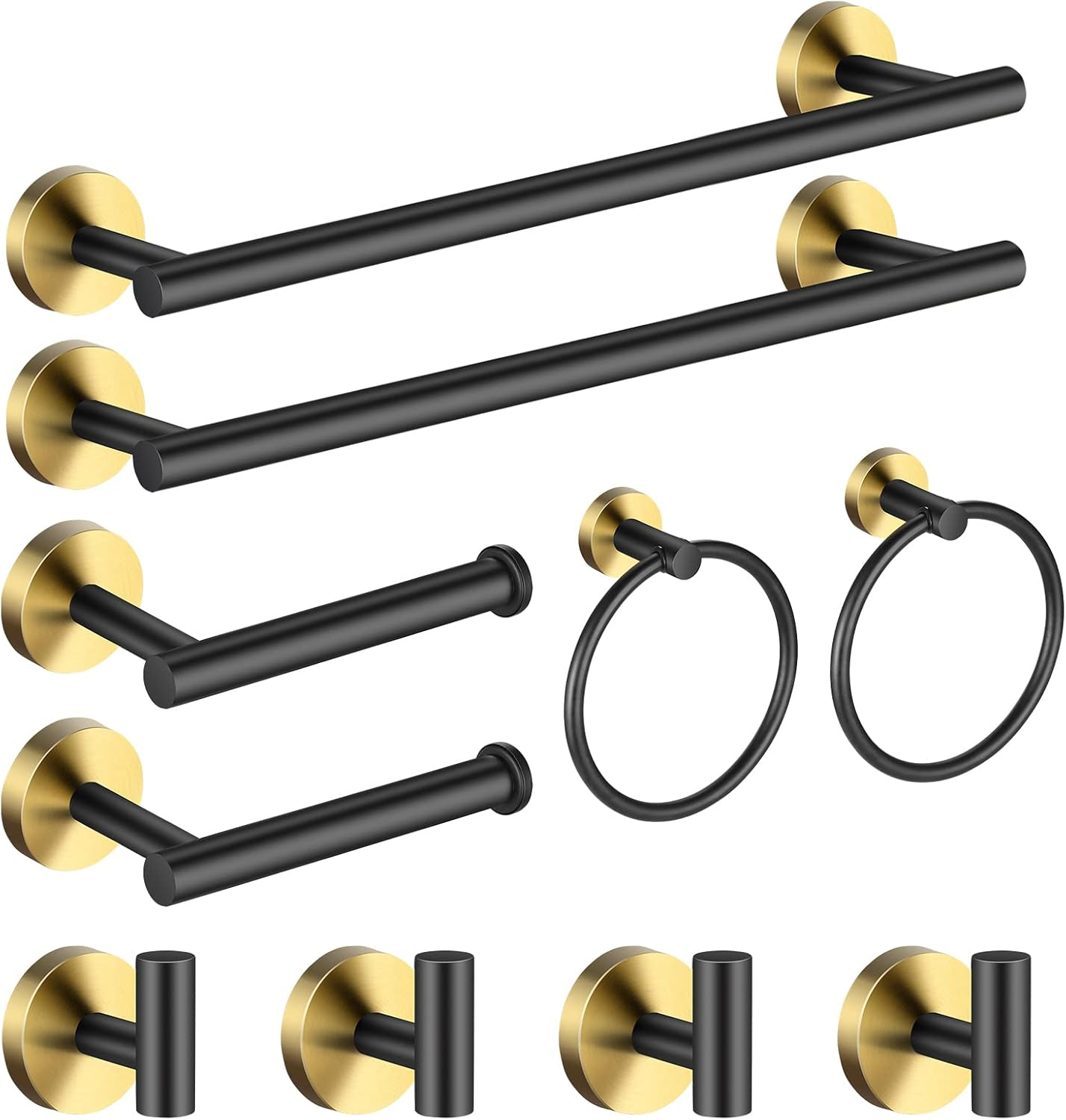 Hinmood Bathroom Hardware Set Black and Gold, Towel Bar Set Including 16Inch Towel Bars, Toilet Paper Holders, Towel Rings and Robe Towel Hooks