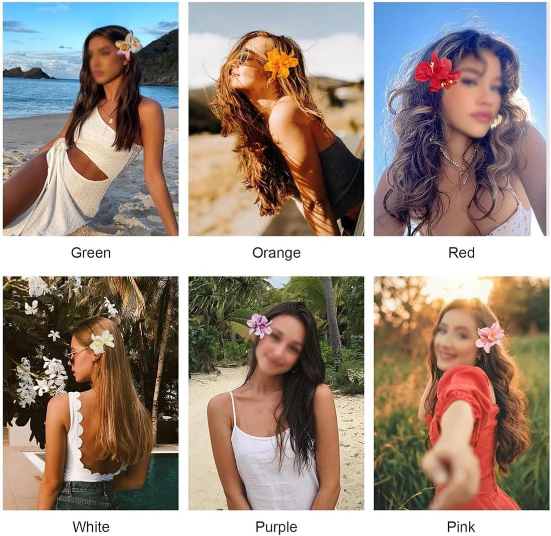 SIRLOMU Pack of 6 Hawaii Double Orchid Clips, Flower Clips for Women and Girls, Children'S Jewellery, Women Party Styling Needles for Wedding and Holiday, Artificial Flowers (Colourful)