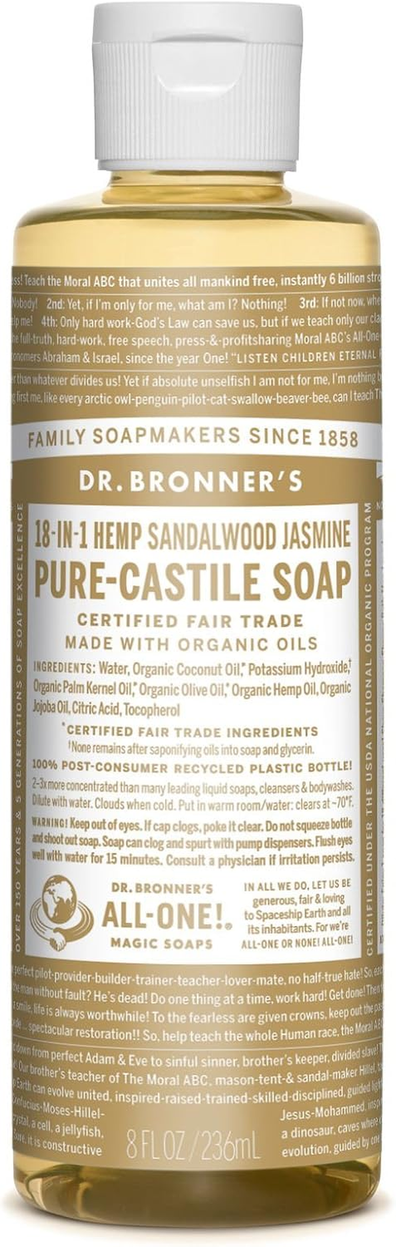 Dr. Bronner'S Pure Castile Liquid Soap 60 Ml, Sandalwood Jasmine image number 2