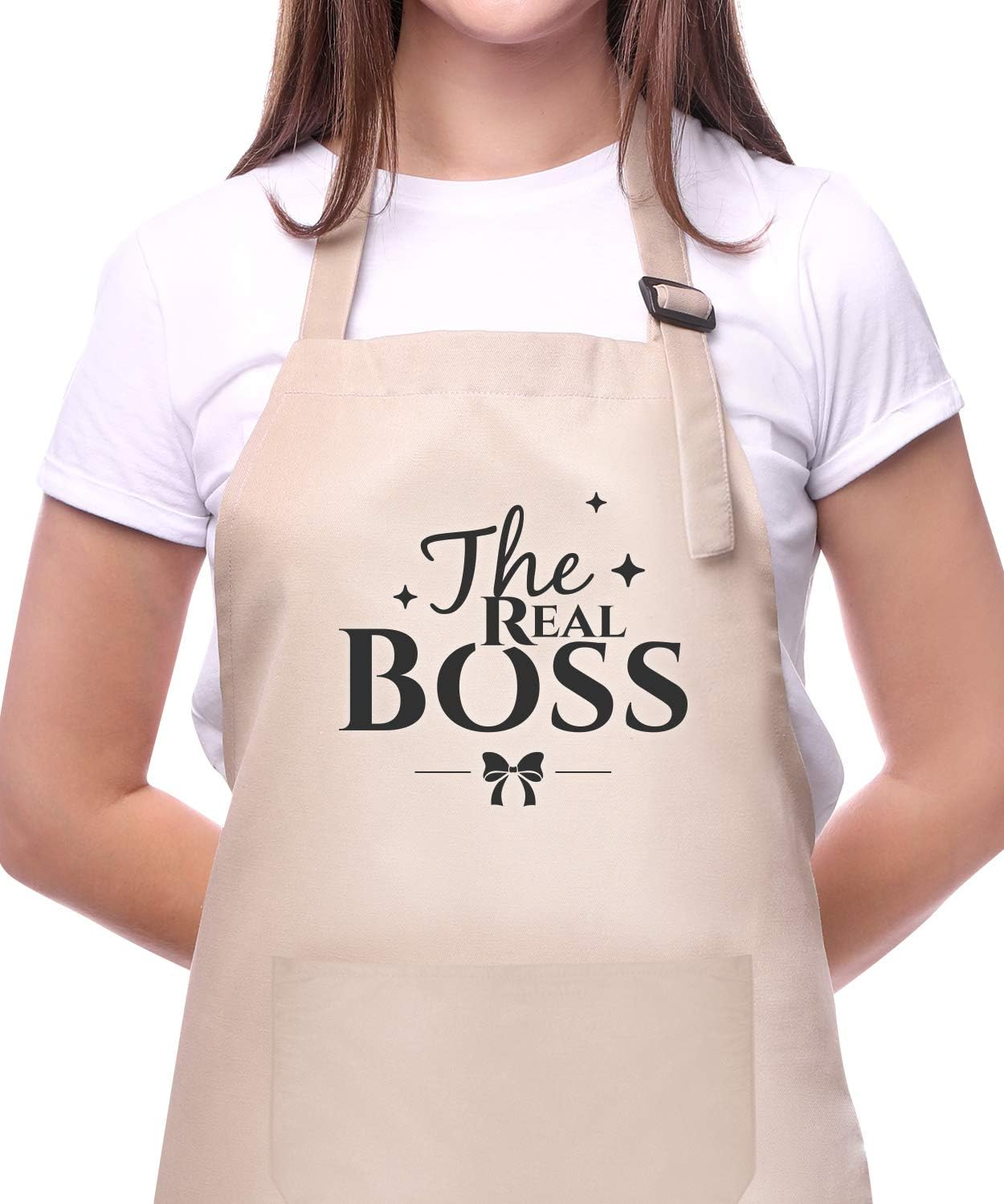 Couple Aprons for Cooking-The Boss the Real Boss Apron Set Funny Adjustable Baking Aprons His and Her Engagement Anniversary Wedding Valentines Day Bridal Shower Gift, Black, 27.5Lx31.4W INCHS image number 5