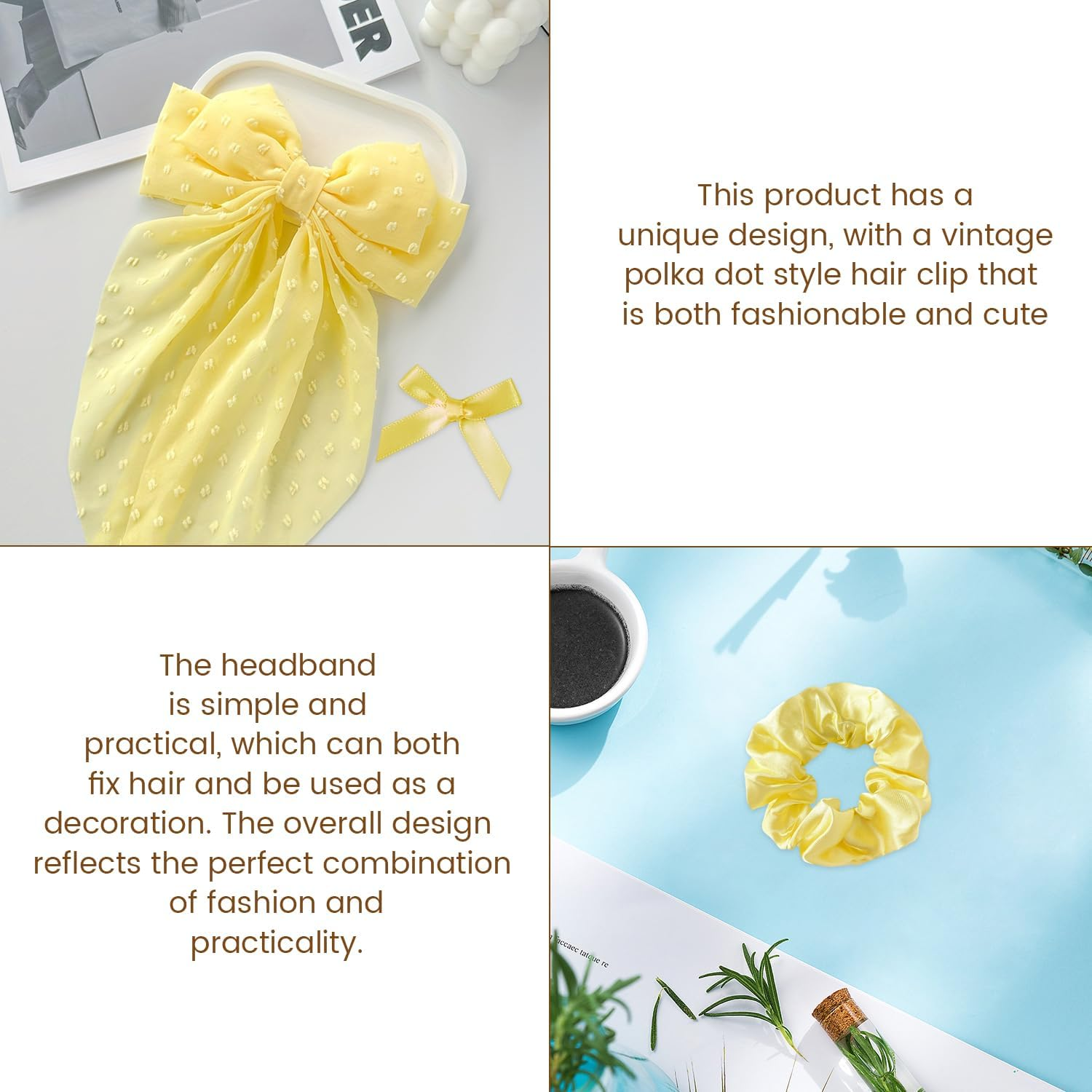 1 Large Polka Dot Hairpin, 1 Pair of Small Hair Pins with Bow and 1 Hair Ring, Retro Polka Dot Shape, Cute Hair Accessories with Large Bow, Hairpin for Clip-On Headwear for Women image number 2