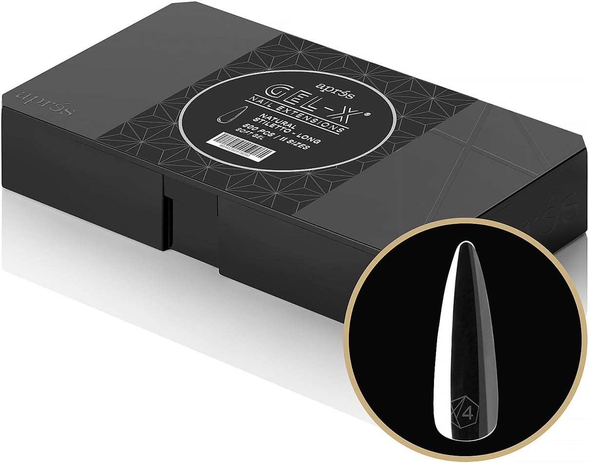 APR&Eacute;S Apres Gel-X Natural Stiletto Long Tip Box | 500Pc Gel-X Tips, 11 Sizes 00-9, Premium Quality image number 2