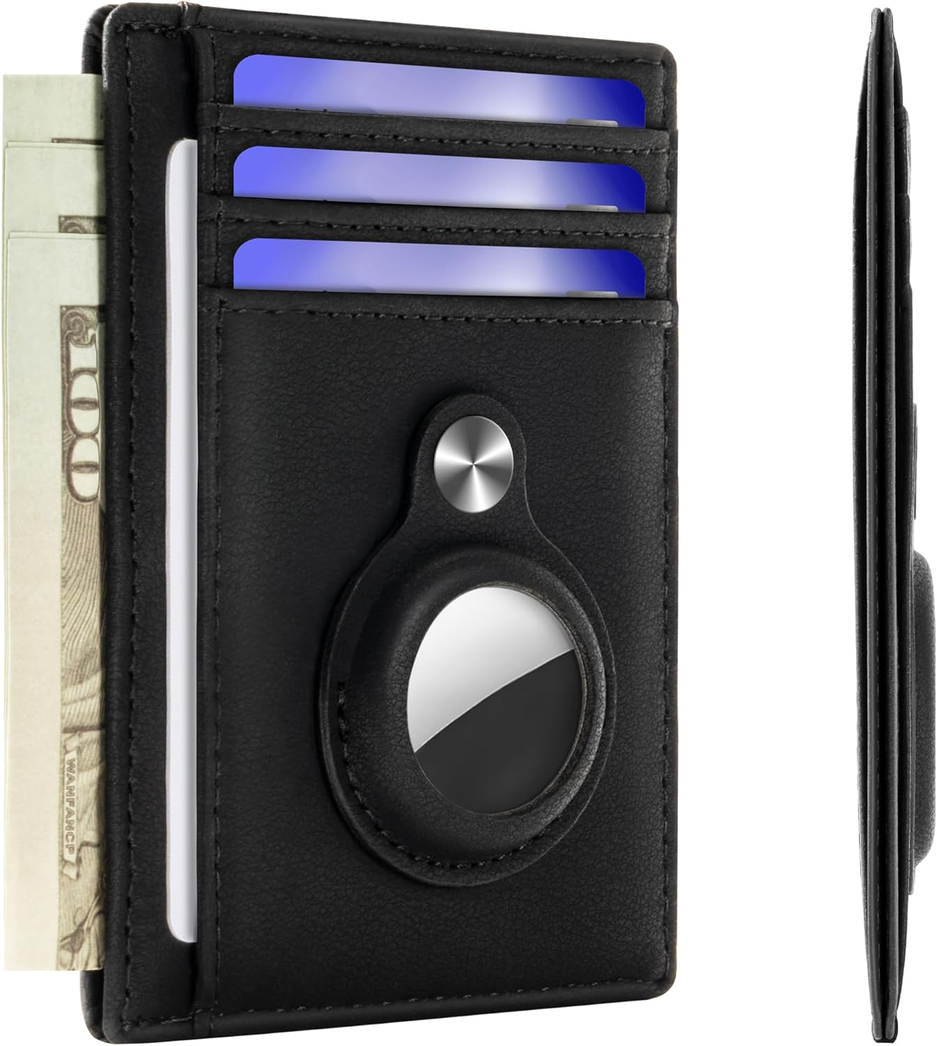 Hawanik Slim Minimalist Front Pocket Air Tag Wallet, Mens Wallet with Airtag Holder, Black, Minimalist, Minimalist