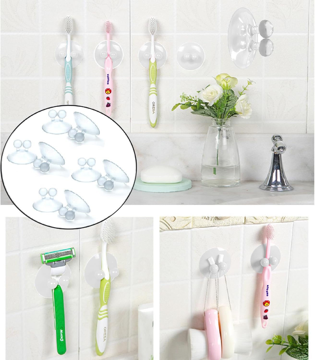 8 PCS Multi-Function Hook for Wall Hanging in Bathroom, Waterproof Toothbrush Holders, Wall Mounted Razor Holder for Shower, Self Adhesive Towel Hook, Bathroom Kitchen Office Accessories