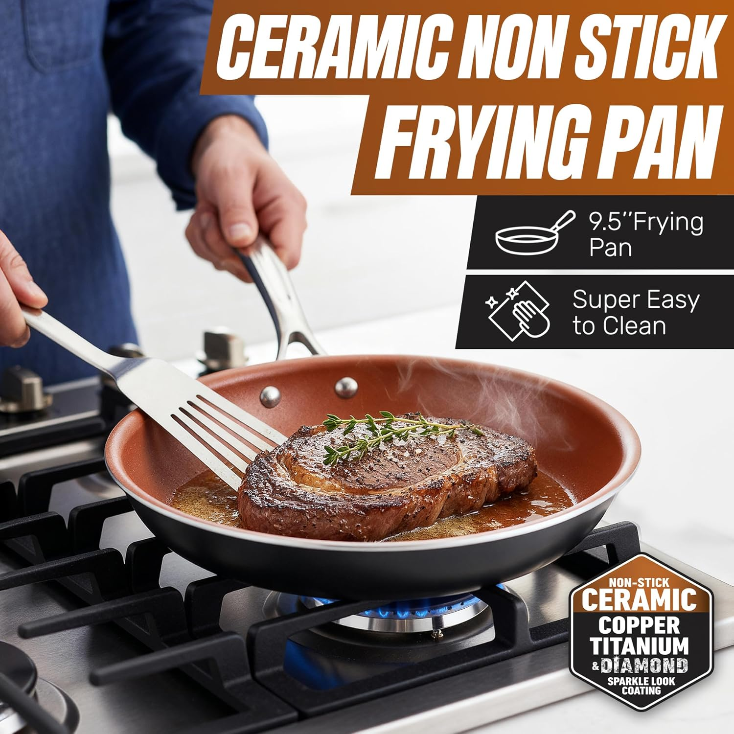 Gotham Steel Pots and Pans Set 12 Piece Cookware Set with Ultra Nonstick Ceramic Coating by Chef Daniel Green, 100% PFOA Free, Stay Cool Handles, Metal Utensil & Dishwasher Safe - 2020 Edition image number 6