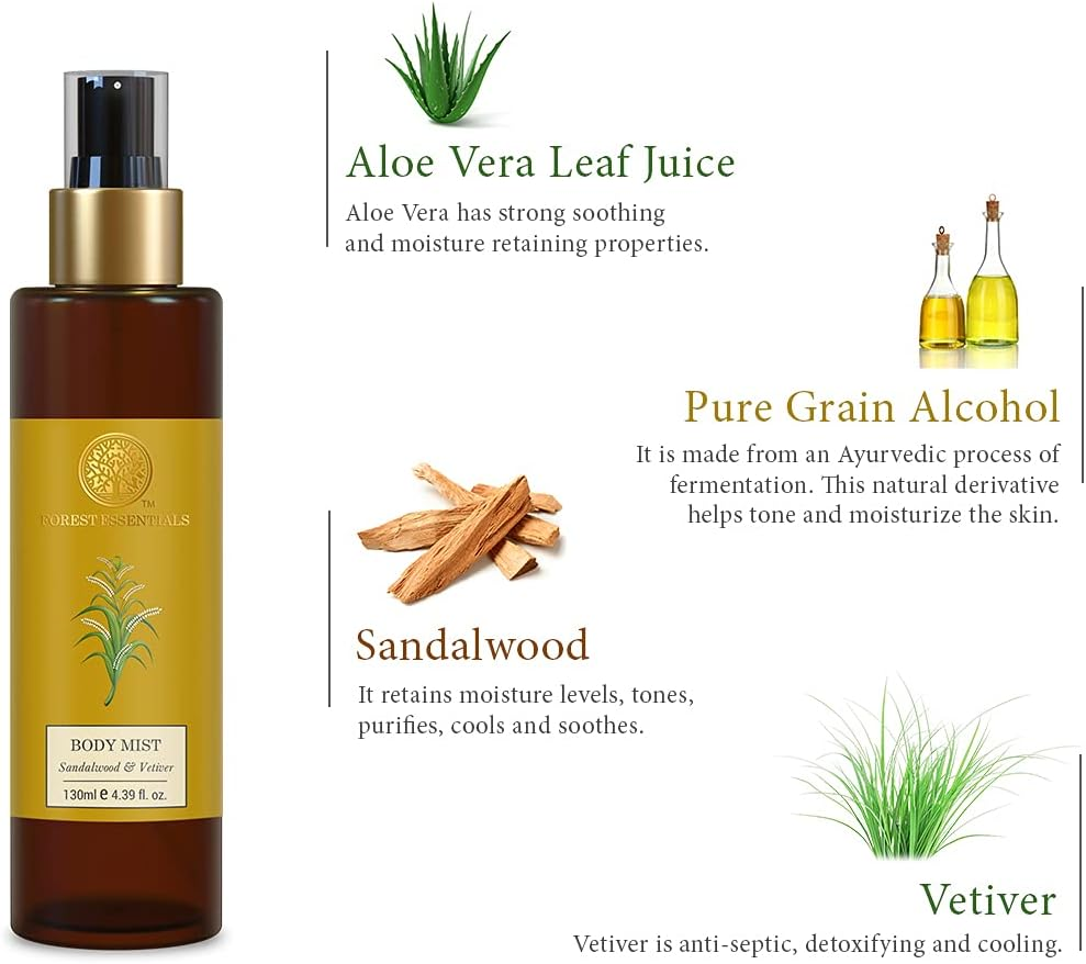 Forest Essentials Body Mist Sandalwood & Vetiver 130Ml image number 2