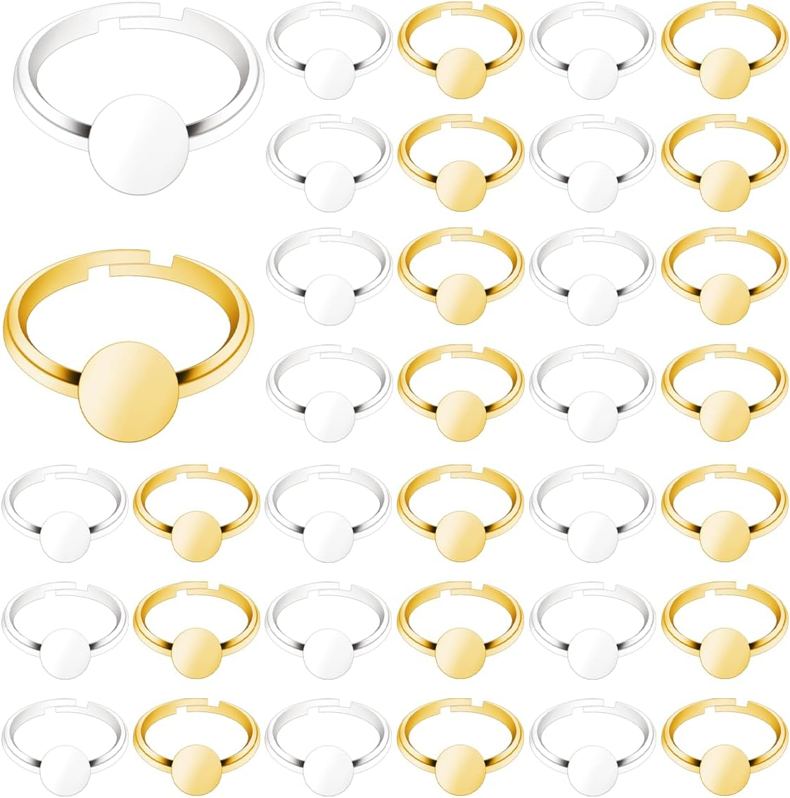 HAIKING Blank Rings,100 PCS Gold & Silver Base Rings for Jewelry Making (10Mm/0.39In) image number 3