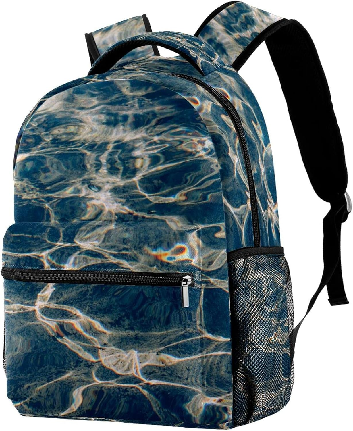 Blue Water with Glares and Waves Backpack Students Shoulder Bags Travel Bag College School Tote Backpacks image number 3