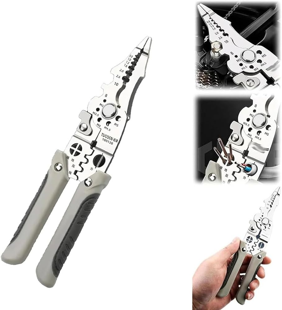 1 Pcs Multifunctional Wire Stripper Crimper Cable Cutter Pliers,Wire Strippers Tool, Multifunctional Wire Cutter for Electric Cable Stripping Cutting and Crimping image number 3