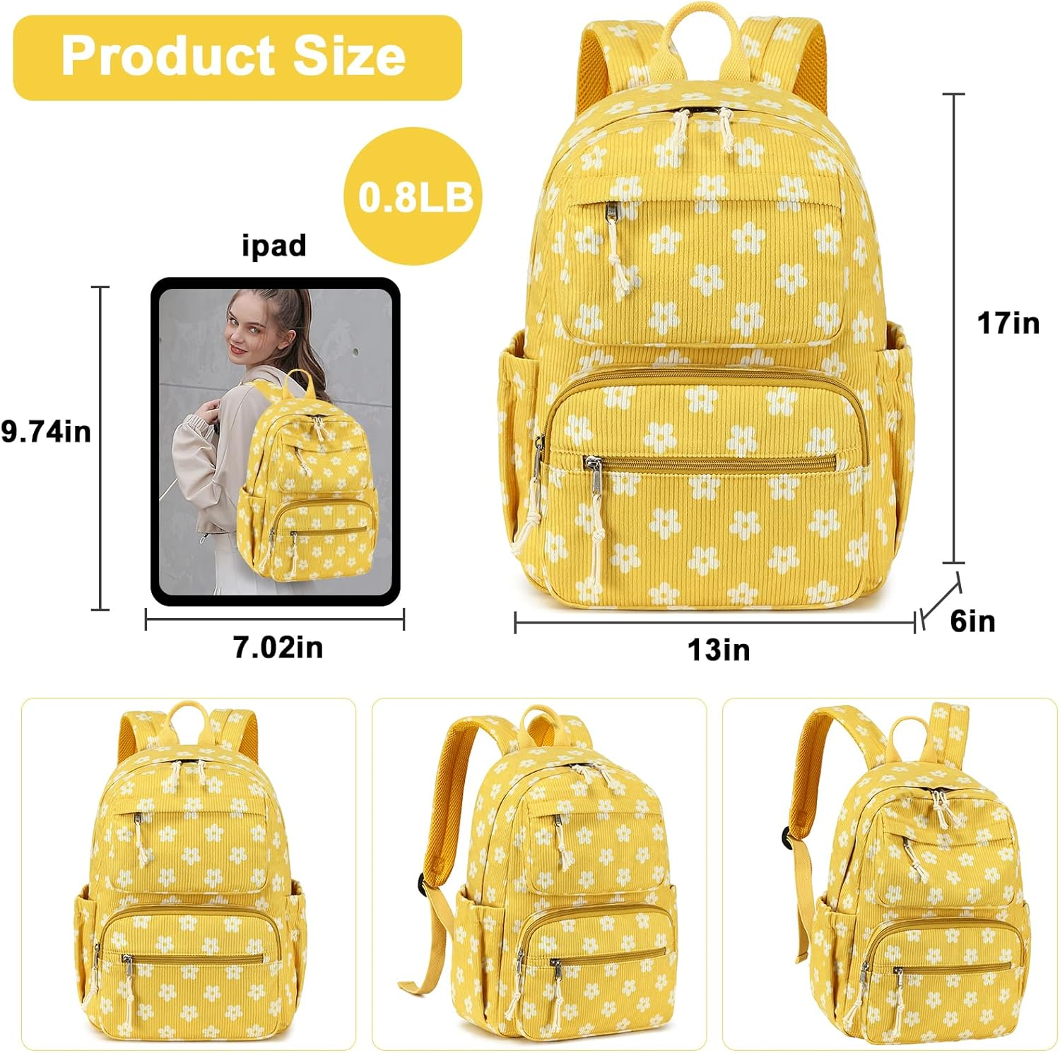 Bluboon Backpack for Girls Kids Preschool Backpack with Lunch Box Kindergarten Bookbag Toddler School Bags Set, Yellow Floral 95, School image number 1