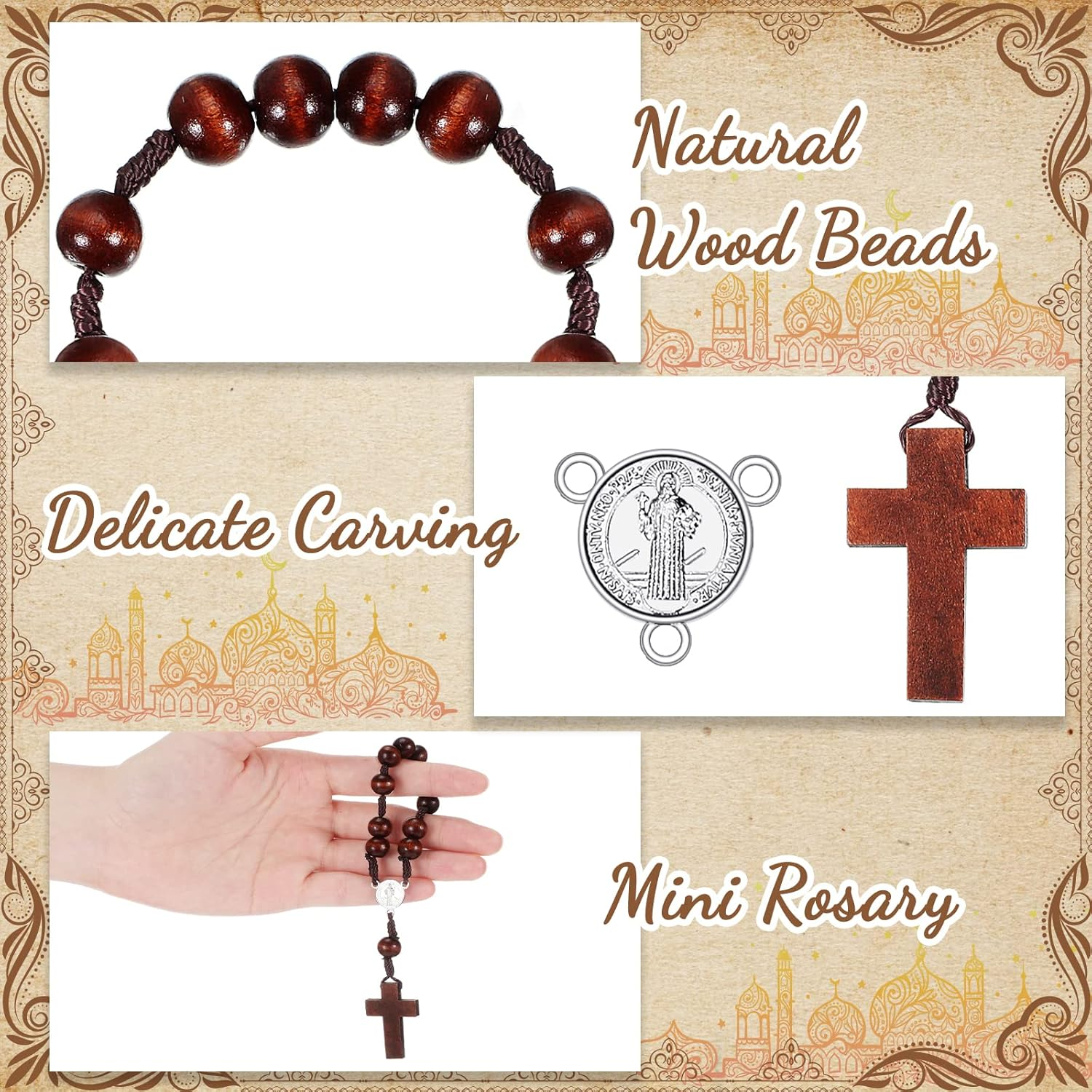 Yinkin 30 Pieces Baptism Rosary Bible Verse Favors Mini Baptism Favors Wood Rosary Religious Crosses Bulk Gifts with 30 Organza Bags Mini Rosaries Bulk for First Communion Christening Party Gift