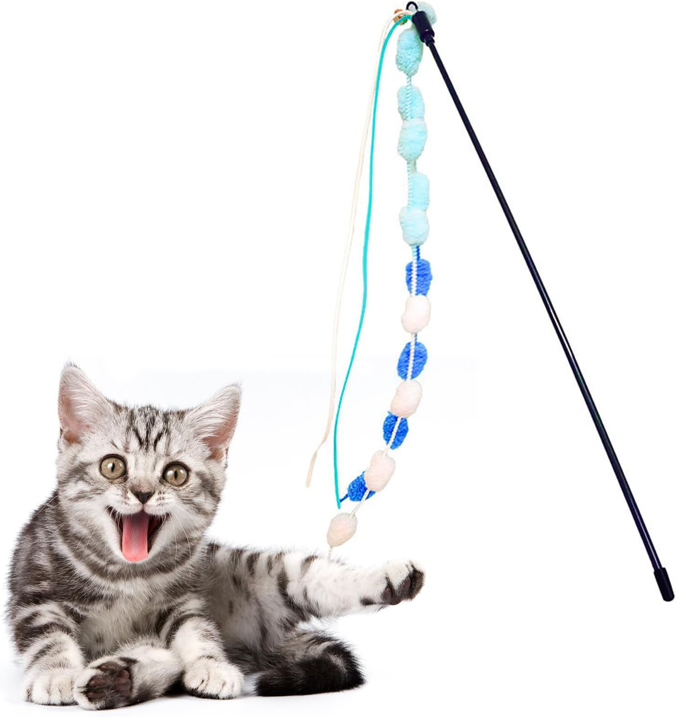 Cat Wand Toys, Sturdy Bite Resistant Soft Interactive Cat Teaser Wand Toys with Tassel, Cat Teaser Wand Interactive Cat Toys for Indoor for Kittens Small Cats(Blue)