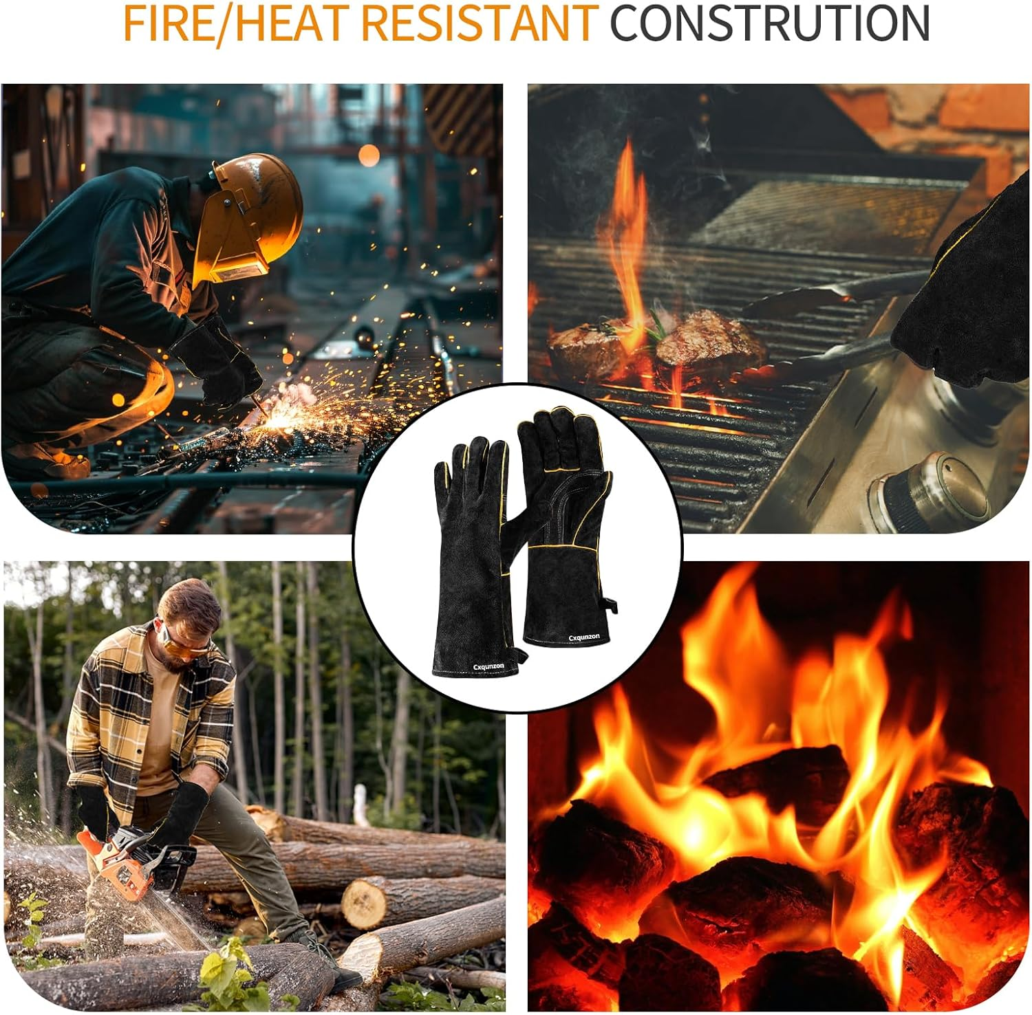 Leather MIG Welding Gloves - Heat Fire Resistant for Welding/Grilling/Bbq(Black/Brown/Blue) - Black image number 6