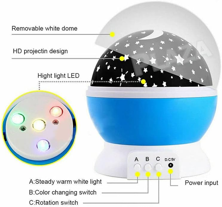 AIMALL LED Galaxy Star Night Light Projector, Rotating Starry Lamp for Kids' Room, Rechargeable Night Light with USB and Colourful Star Projection - Blue image number 3