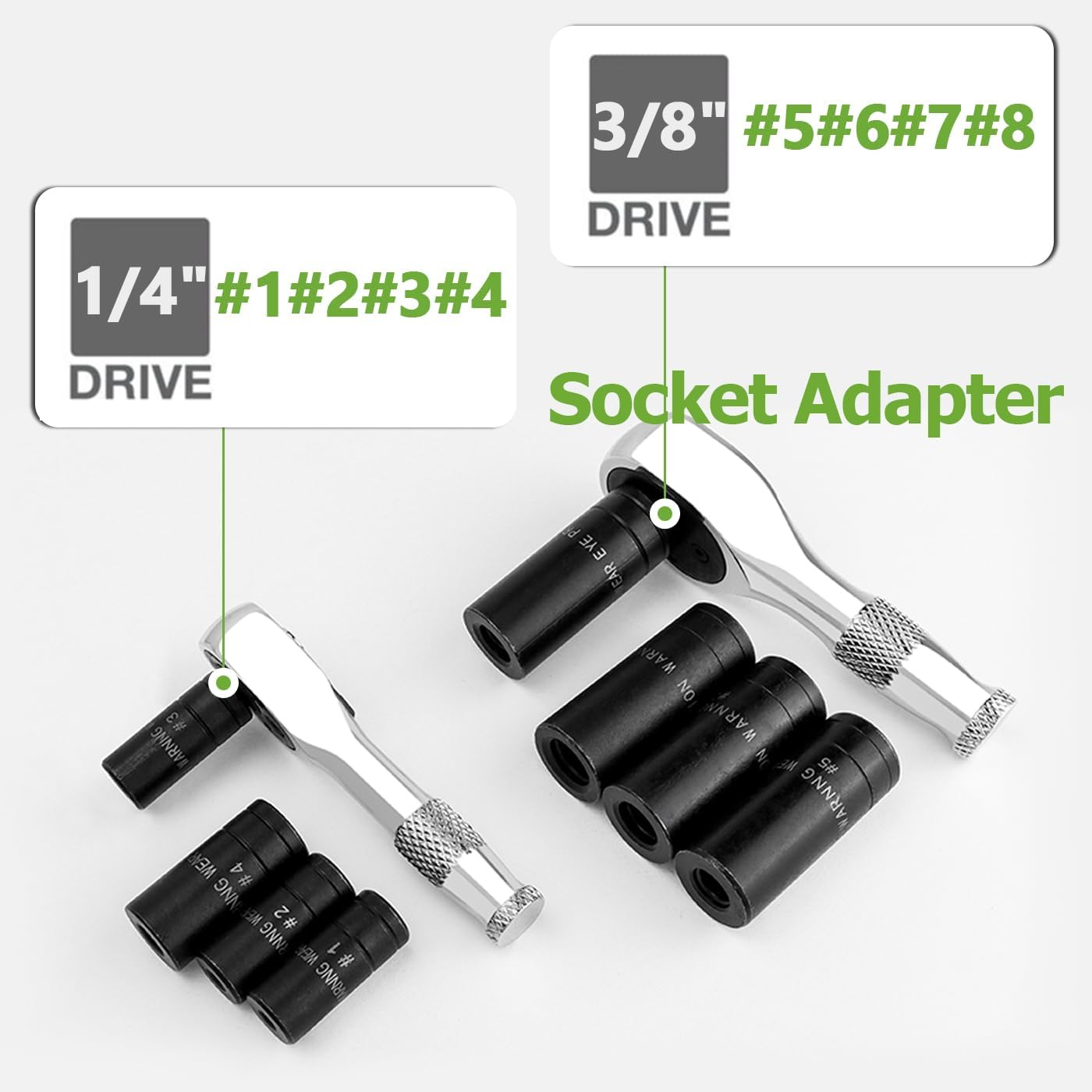 Bestgle 8 Pcs Tap Socket Set, 1/4" & 3/8" Square Drive Tap Socket Adapter, Screw Thread Taps Sockets Wrench Adapter Holders Fits All MCTI Standard Taps (1/2" & 1/8" NPT, up to 12Mm) image number 6