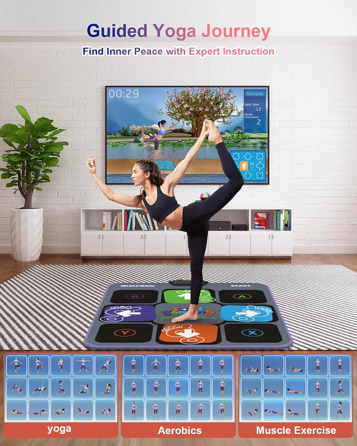 Acelufly Dance Mat - Dance Mats for TV with Camera, Non-Slip Play Mat with 2 Wireless Handles & Colourful Disco Ball, Dance Cushion Game for Kids and Adults, Boys, Girls - Pink image number 3