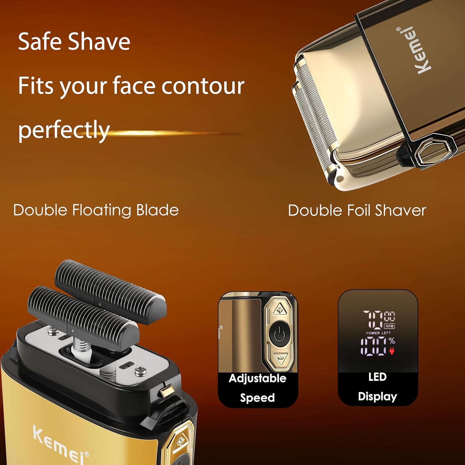 KEMEI Foil Shaver Men'S Electric Shavers with Double Foil Flexible Blades T-Shaped Beard Trimmer Hair Trimmers Care Sets Waterproof image number 1