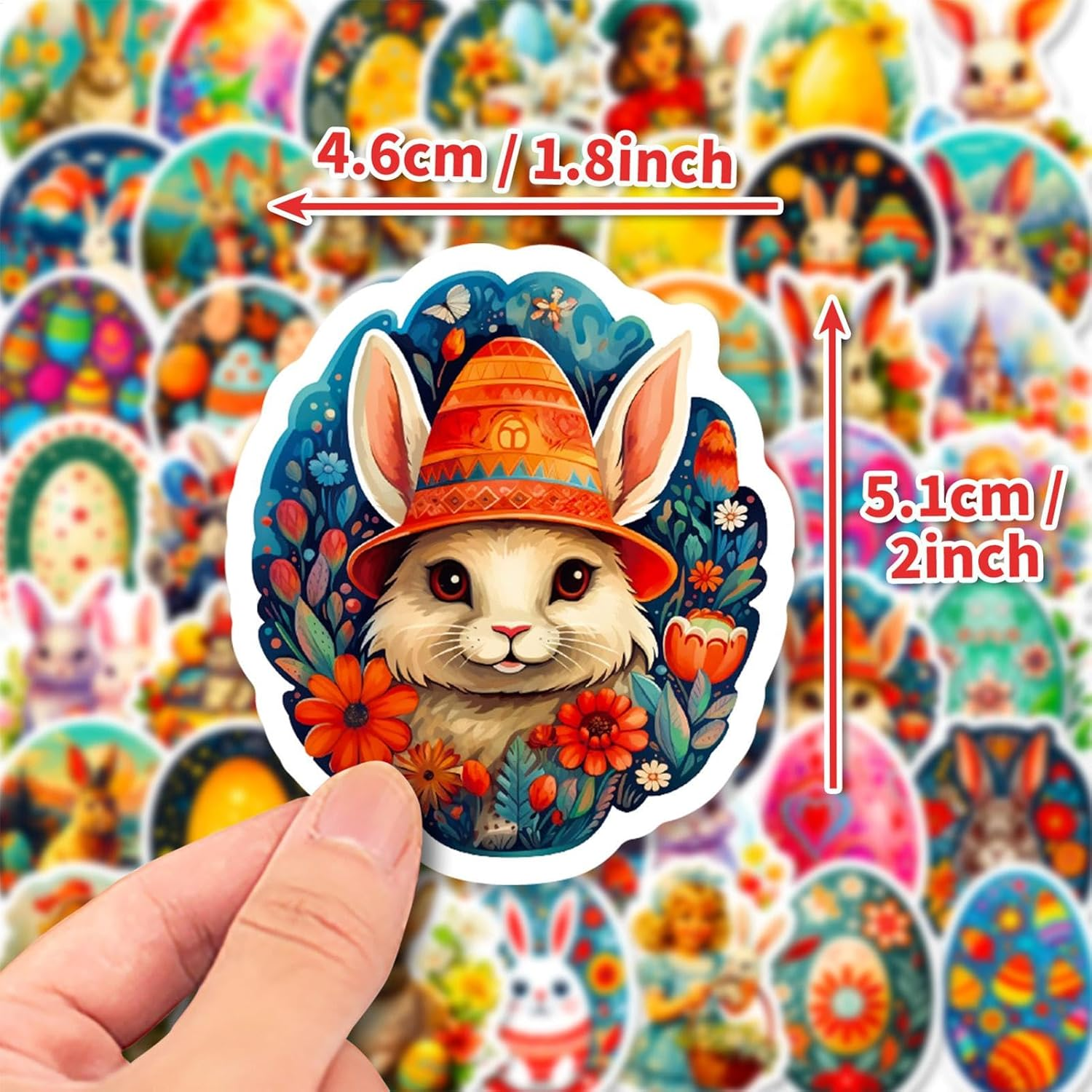 Easter Bunny Stickers, 50Pcs Easter Eggs Stickers, Waterproof Easter Sticker, Easter Basket Stuffers for Kids, Stickers for Water Bottles, Skateboard Stickers
