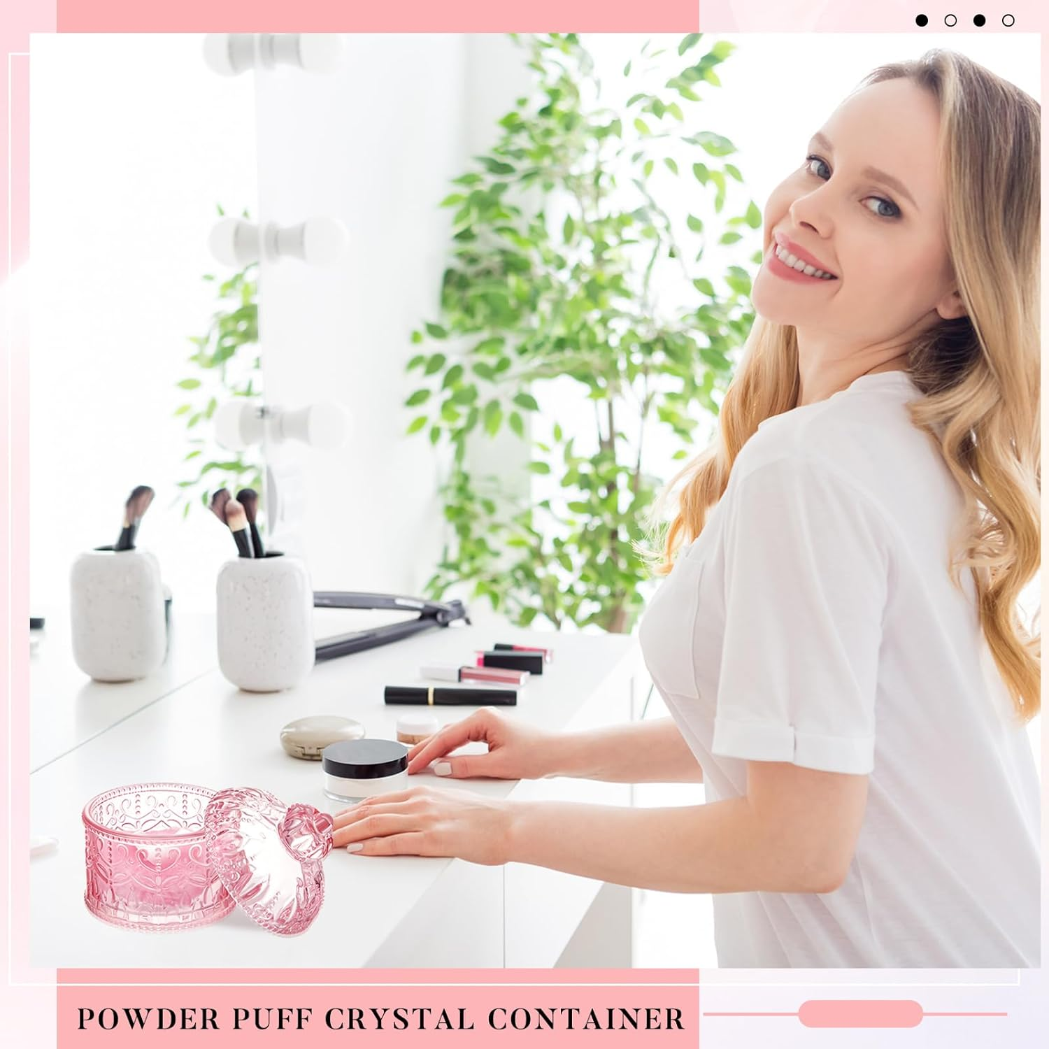 Tioncy 3 Pcs Large Body Powder Puff and Container Powder Container with Puff Powder Puff Crystal Container Soft Washable Reusable Velour Face Body Glitter Powder Puff Wet Dry Makeup(Pink, Crown) image number 2