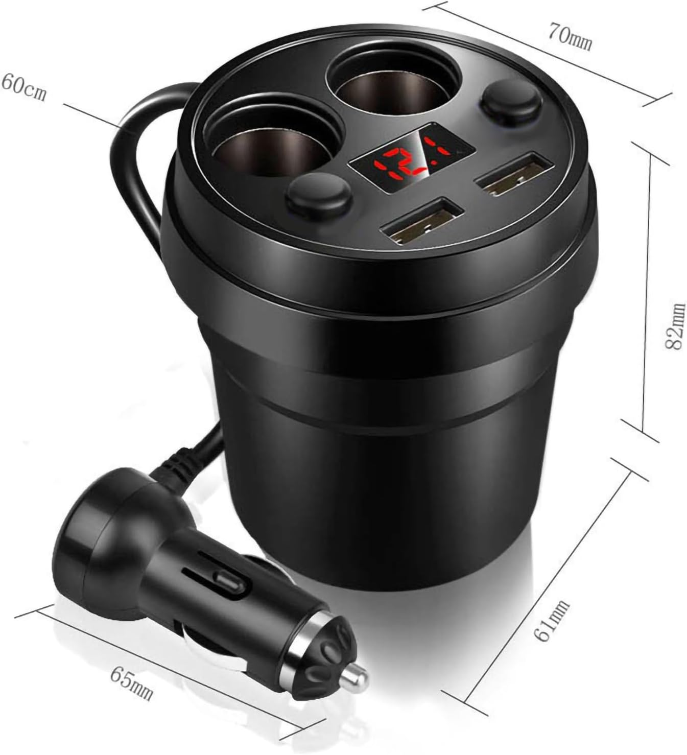 Car Charger, Interior Accessories, Car Cup Holder Insert, Cup Dual USB Car Charger with Wire, Multifunction Cigarette Lighter for Phone, Tablet, PC image number 3