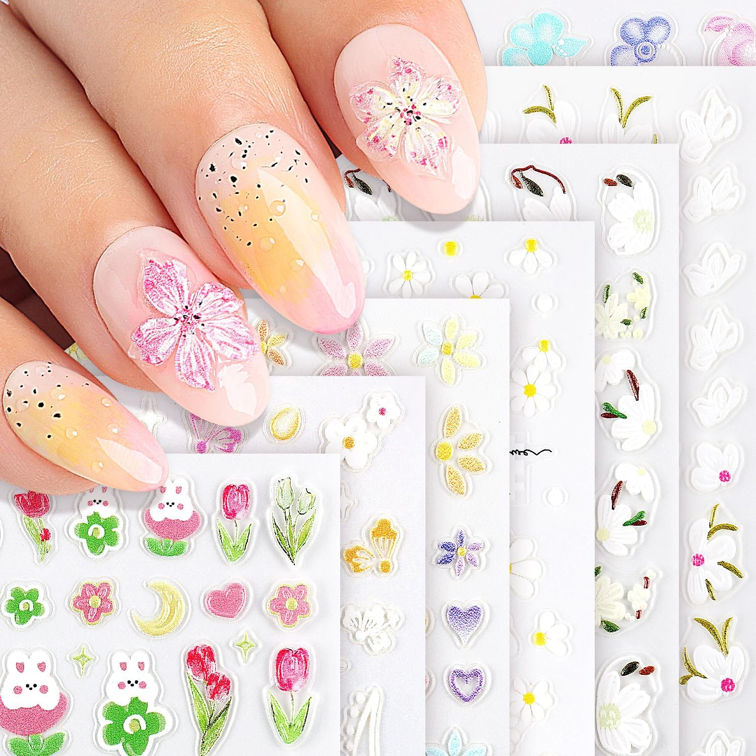 Nicedeco 15 Sheets Flower Nail Art Stickers Floral Nail Decals Self-Adhesive Nail Supplies Nail Art Design Decoration 001 image number 1