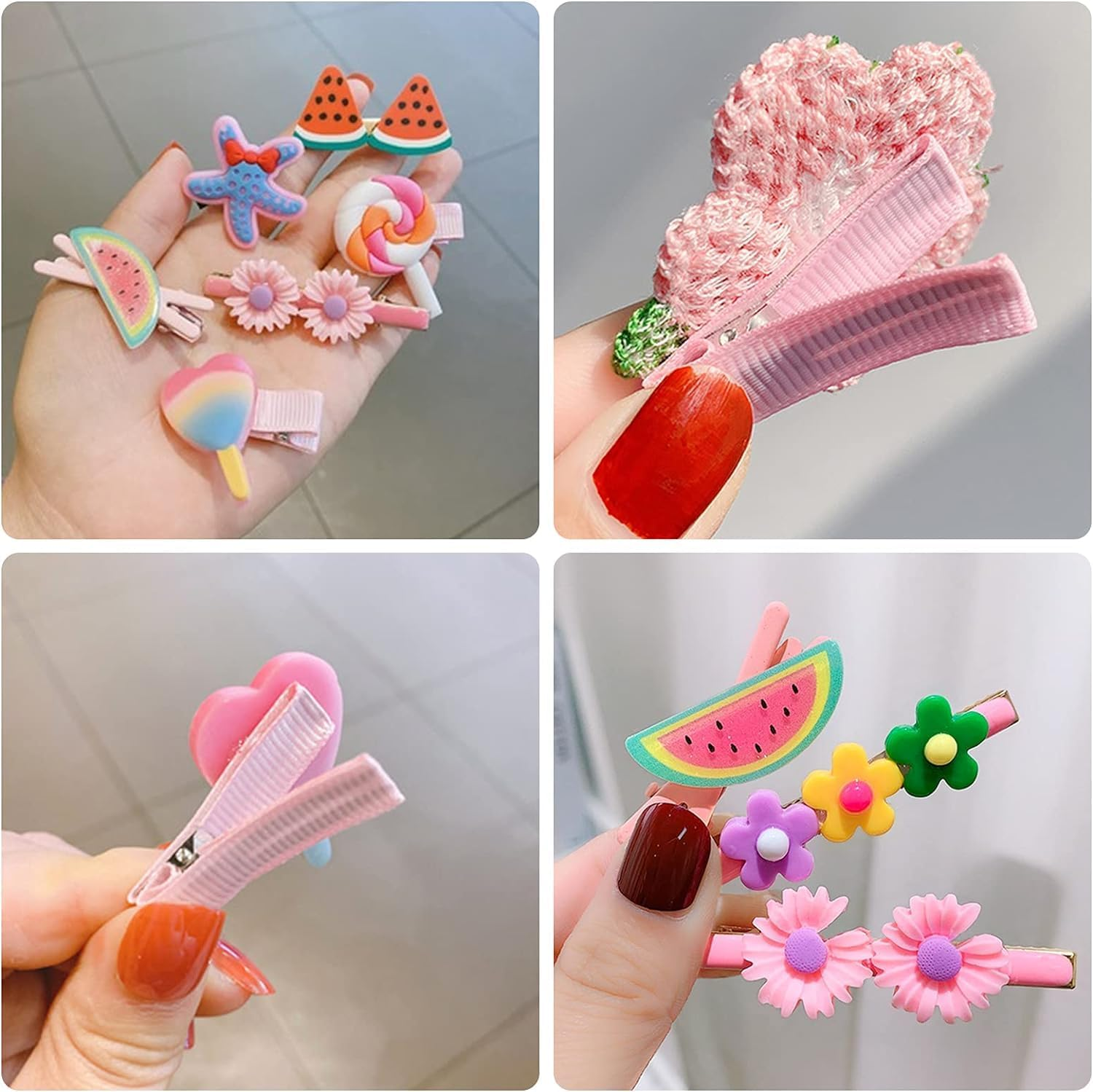 Cute Fashion Girl Rainbow Candy Flower Fruit Set Hair Pins Hair Barrettes Set, 50Pcs Flower Candy Fruits Rainbow Cute Hair Clip,Cute Hair Barrettes Pins Colorful Rainbow Flower Fruit Cute Hair Clip image number 2